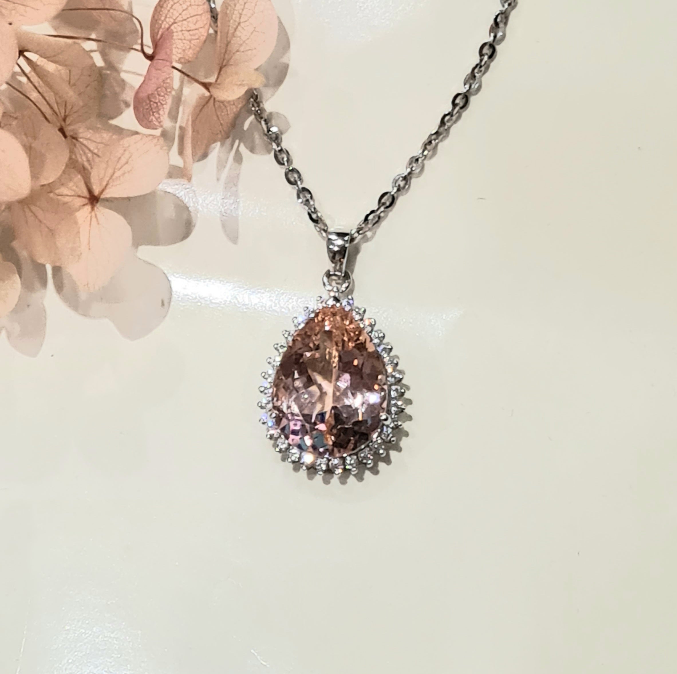 Elegant Morganite Diamond Simulants Pendant