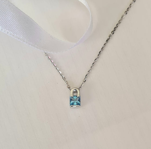 Blue Topaz Lock Pendant
