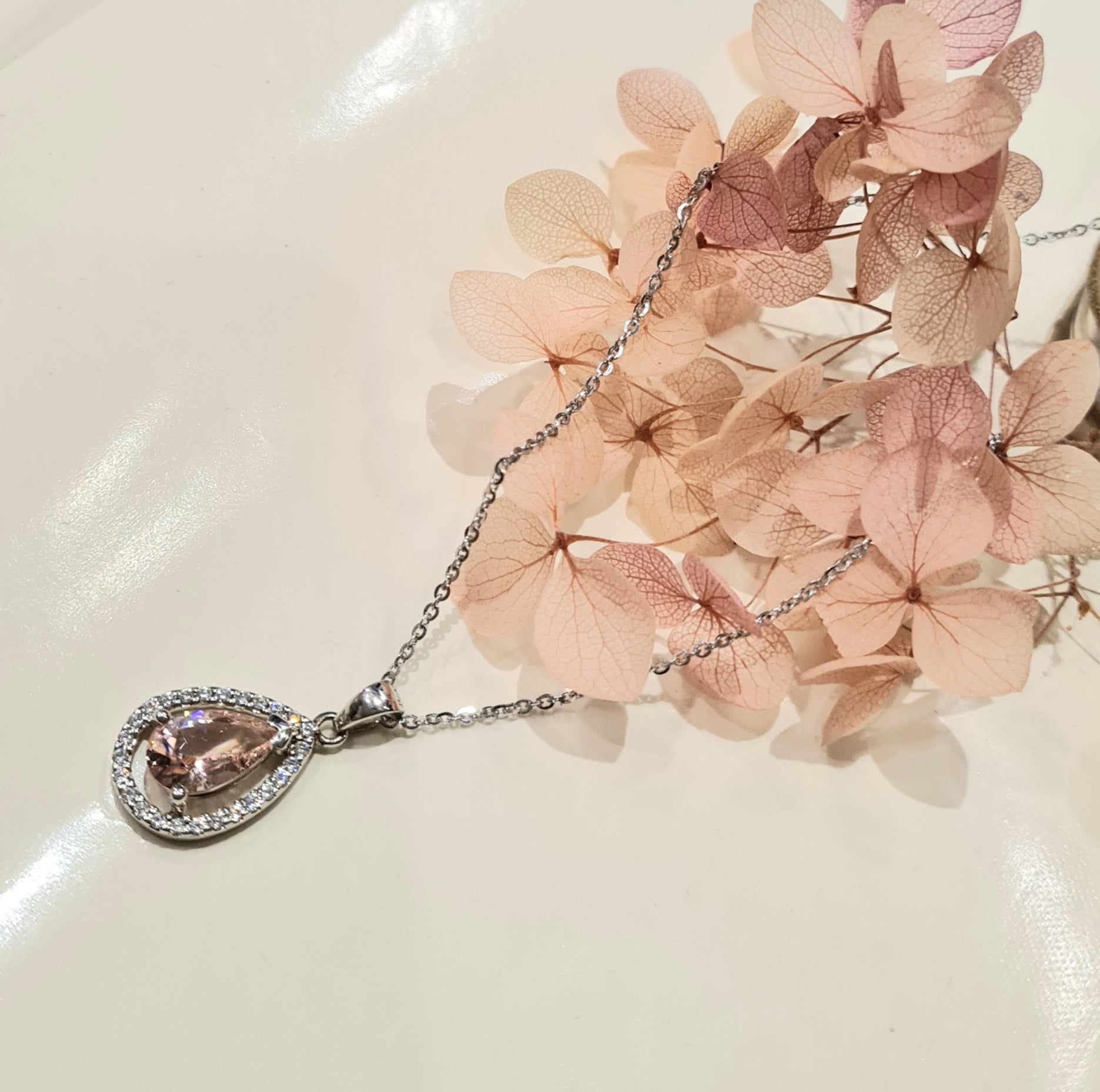 Halo Pear Morganite Pendant