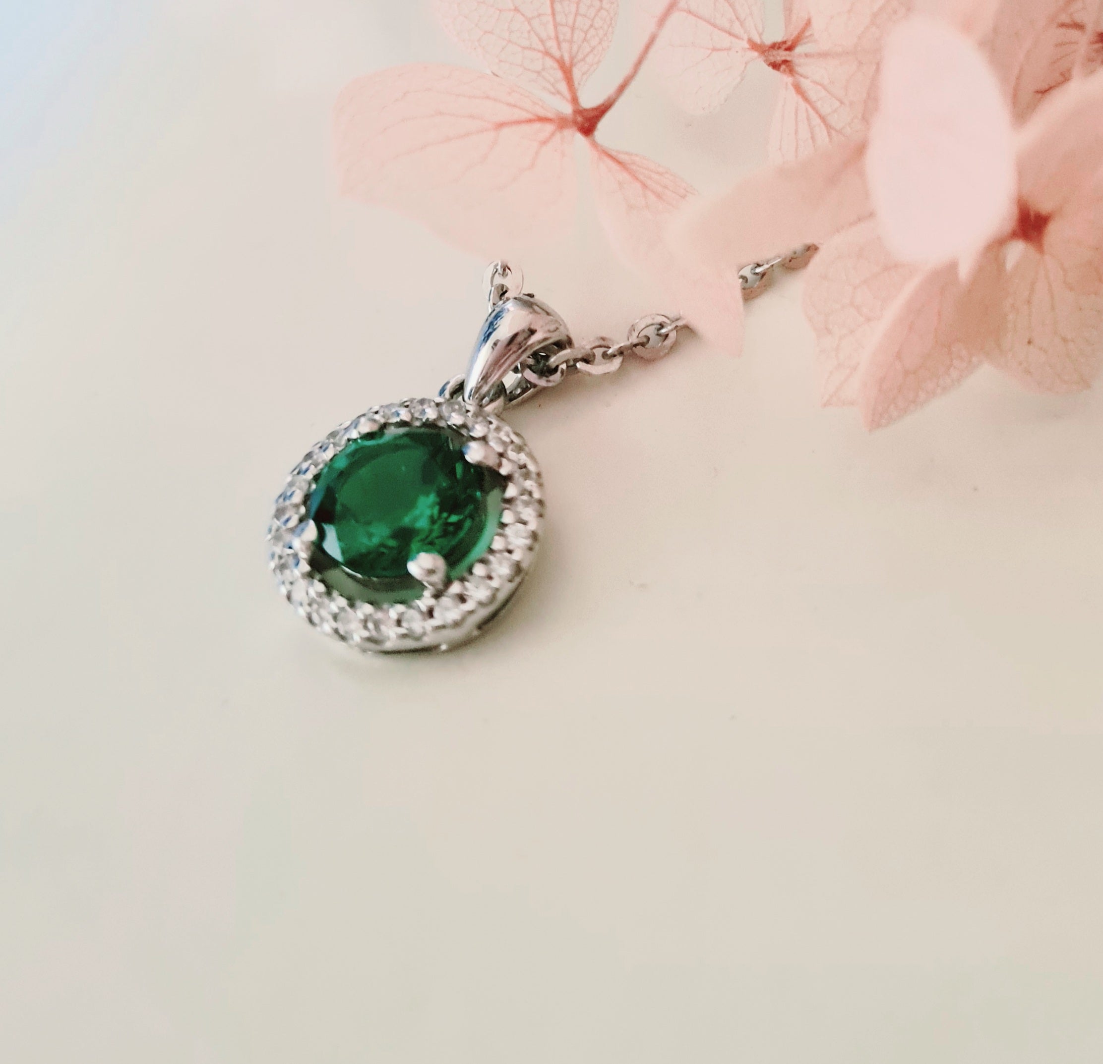 Halo Emerald Diamond Simulants Pendant