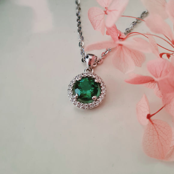 Halo Emerald Diamond Simulants Pendant
