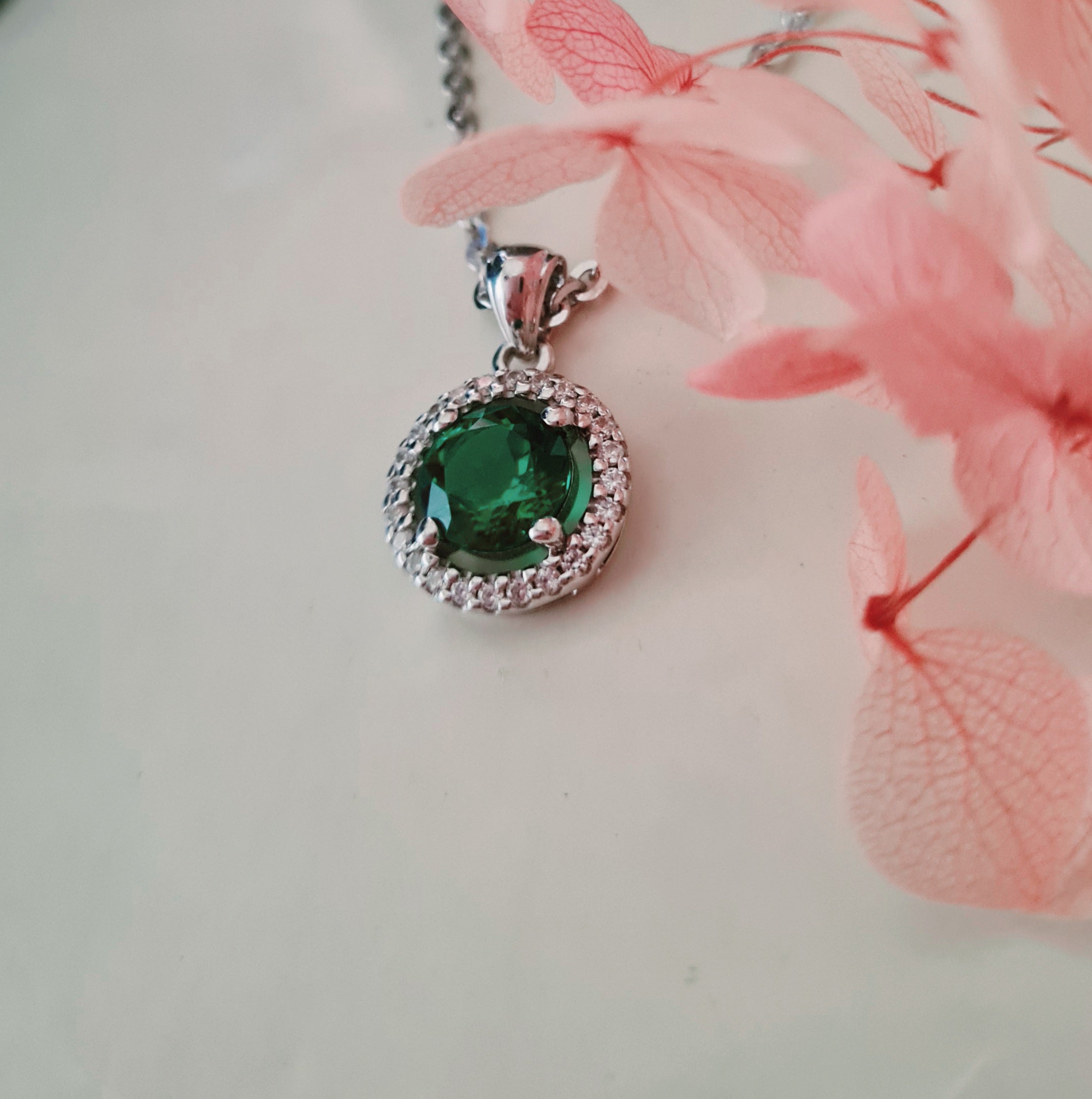 Halo Emerald Diamond Simulants Pendant