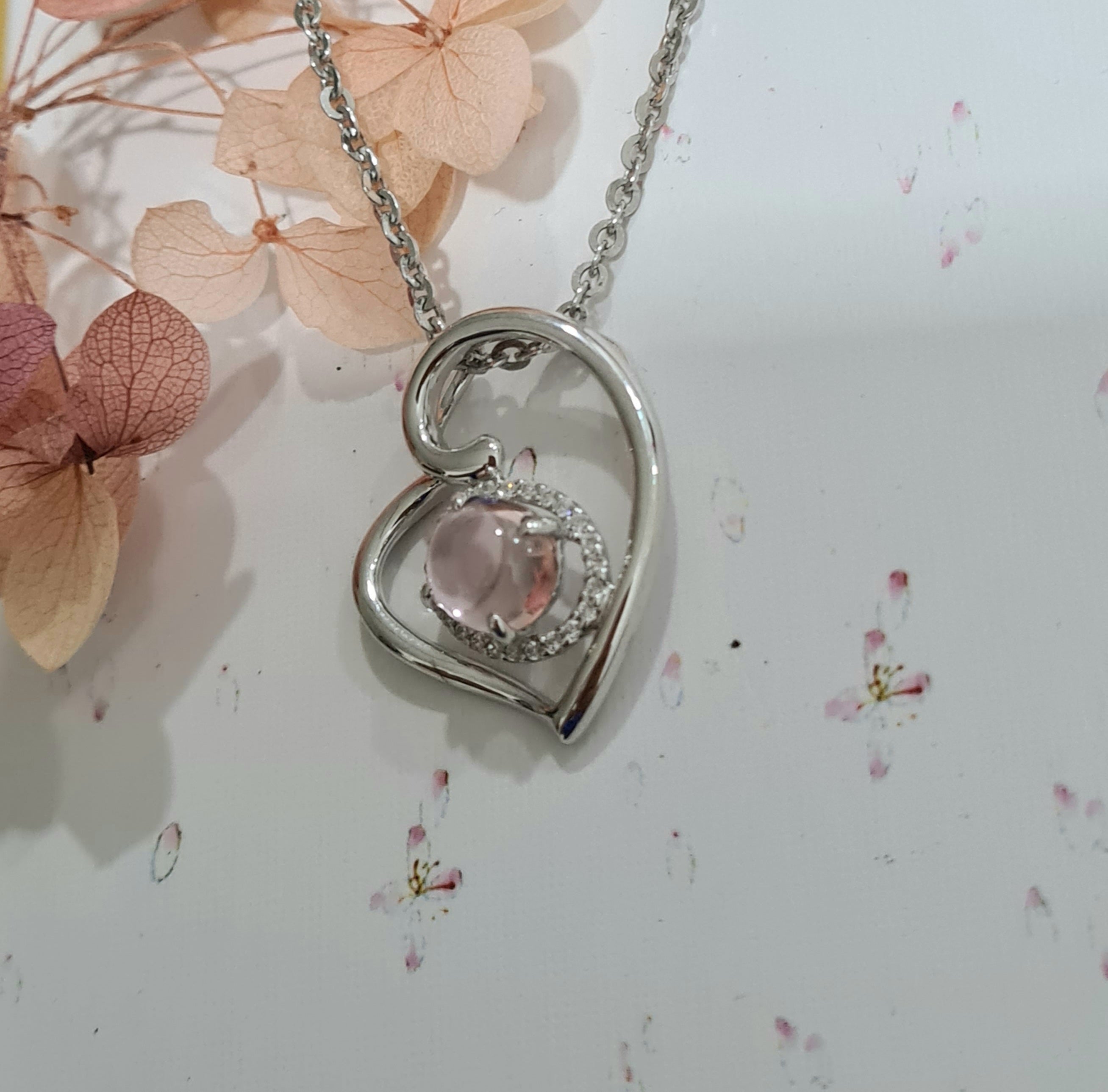Pretty Heart Morganite Diamond Simulants Pendant