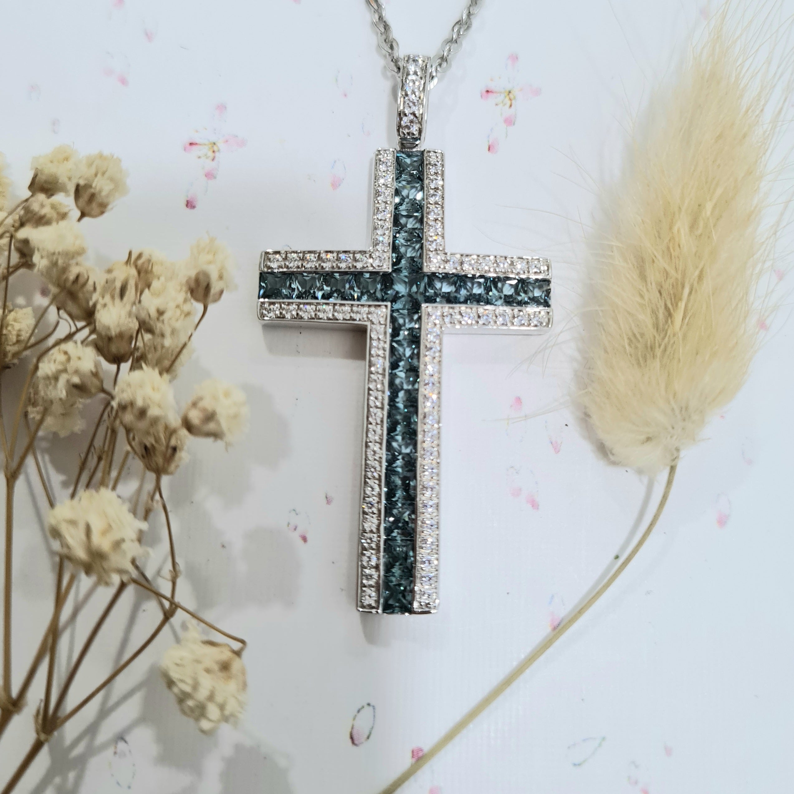 Blue Green Scintilli Cross Pendant