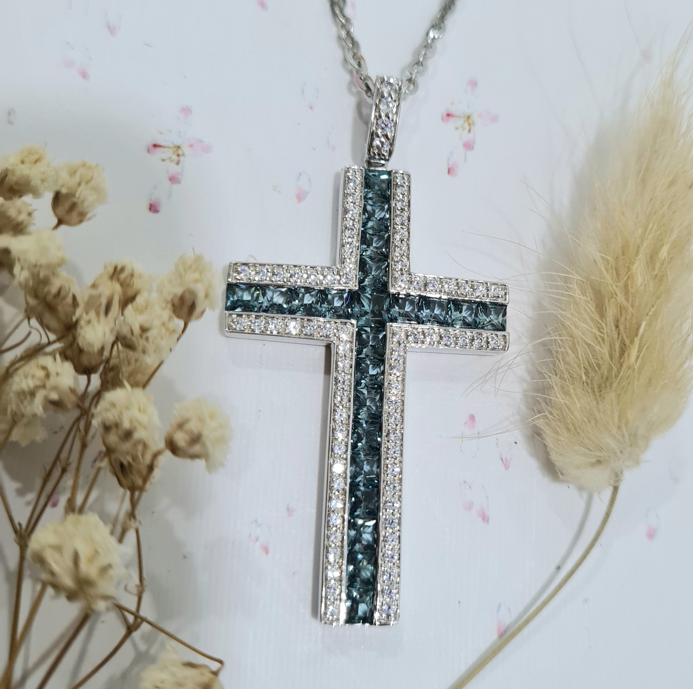 Blue Green Scintilli Cross Pendant