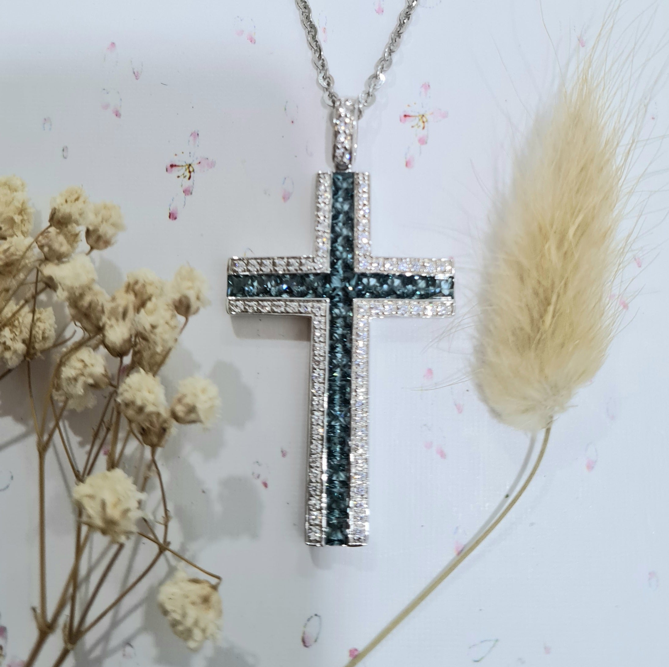 Blue Green Scintilli Cross Pendant