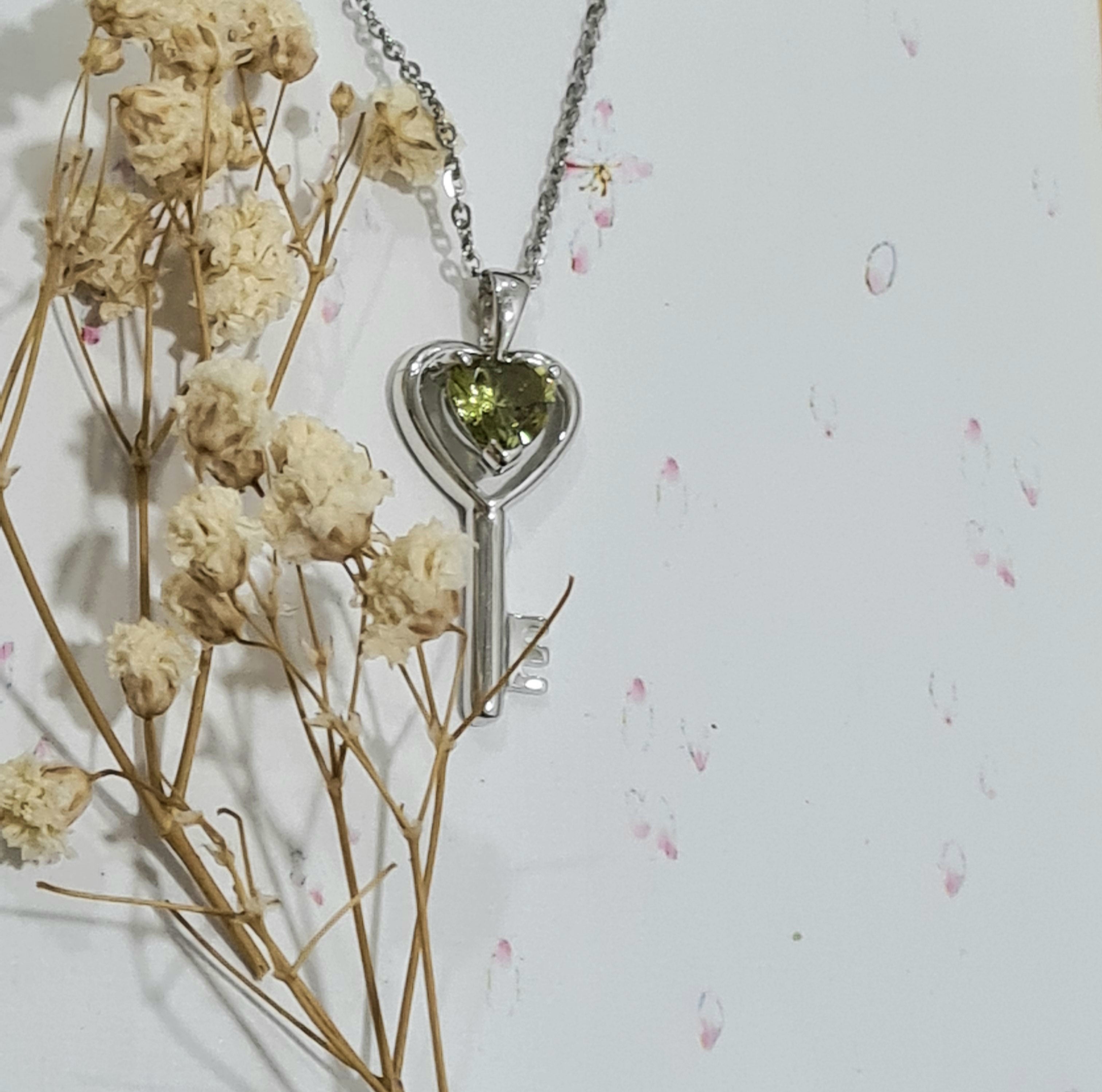 Lovely Heart Peridot Key Pendant