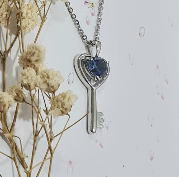 Lovely Heart Blue Green Key Pendant