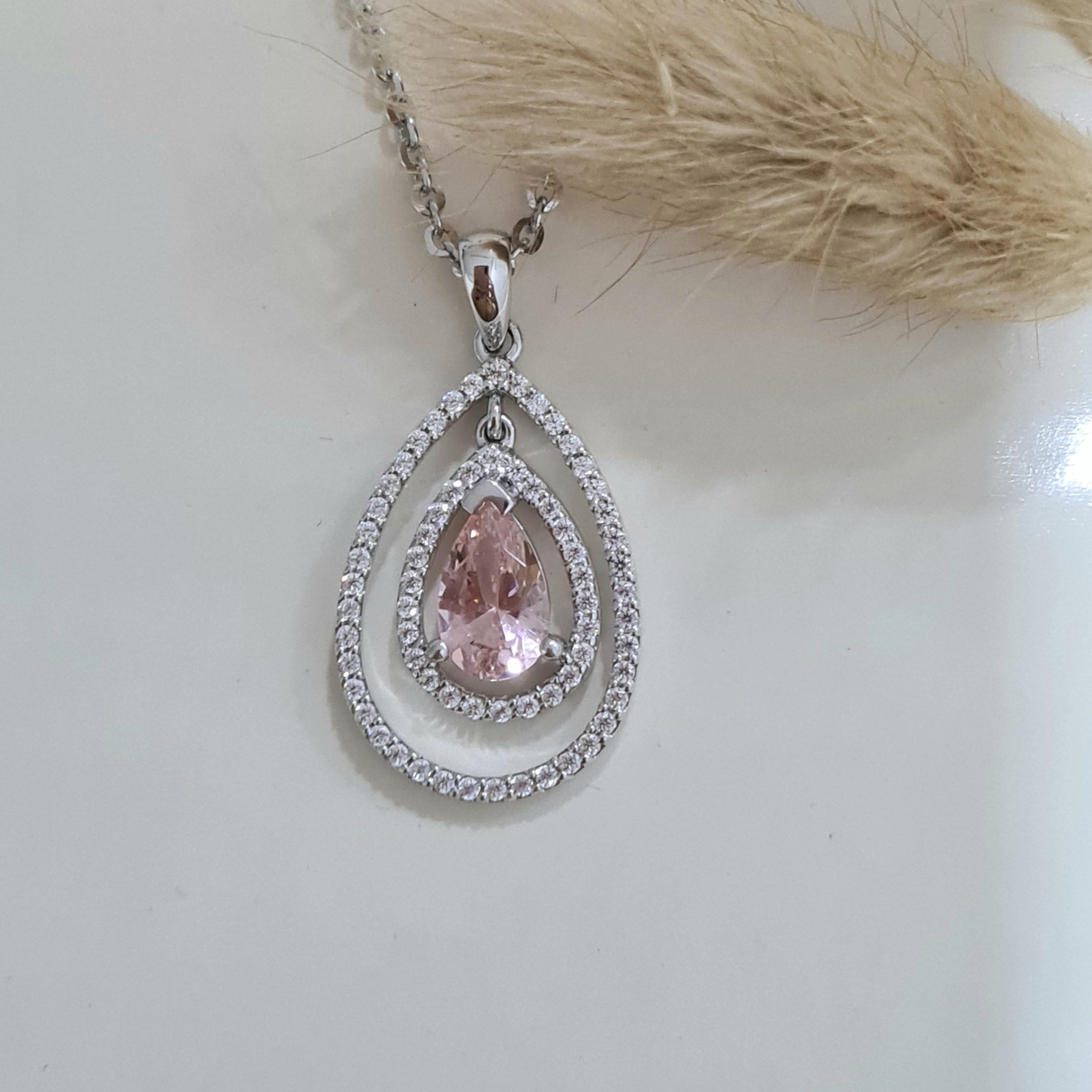 Elegant Halo Morganite Diamond Simulants Pendant