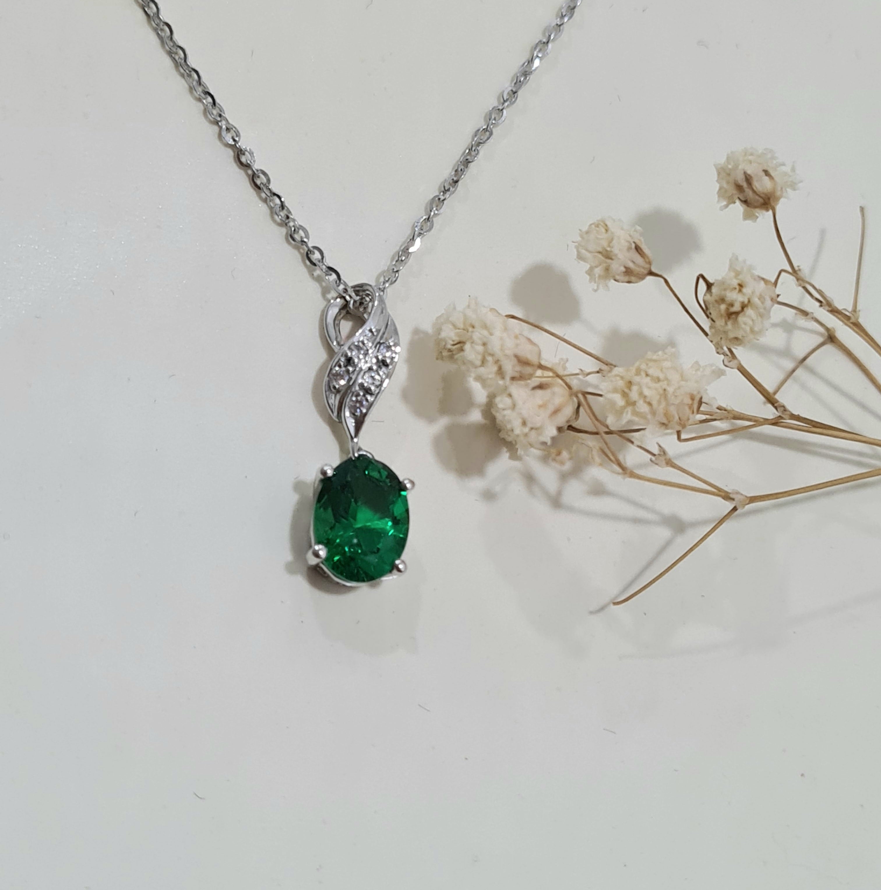 Emerald Diamond Simulants Pendant