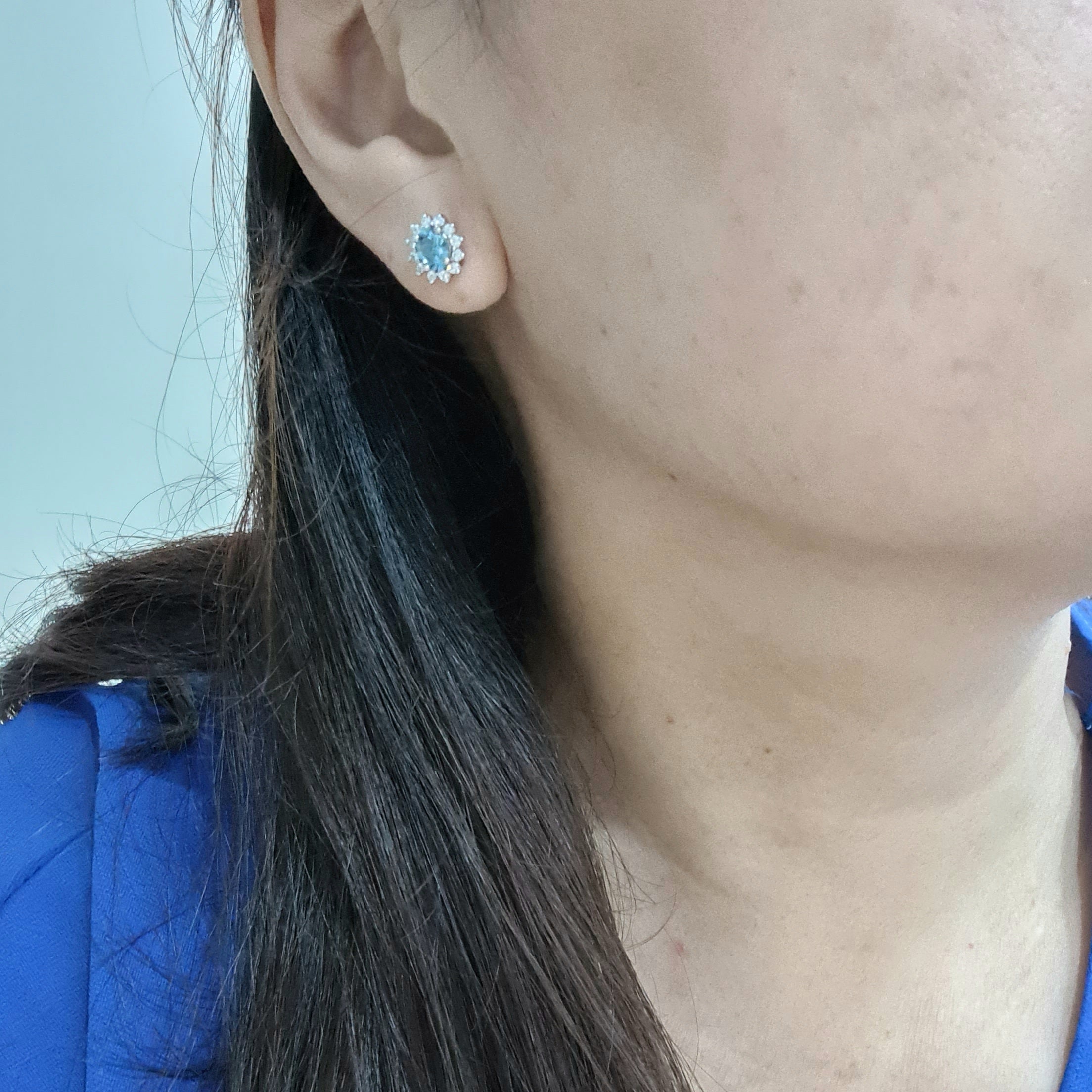 Cool Blue Cluster Diamond Simulants Oval Earring