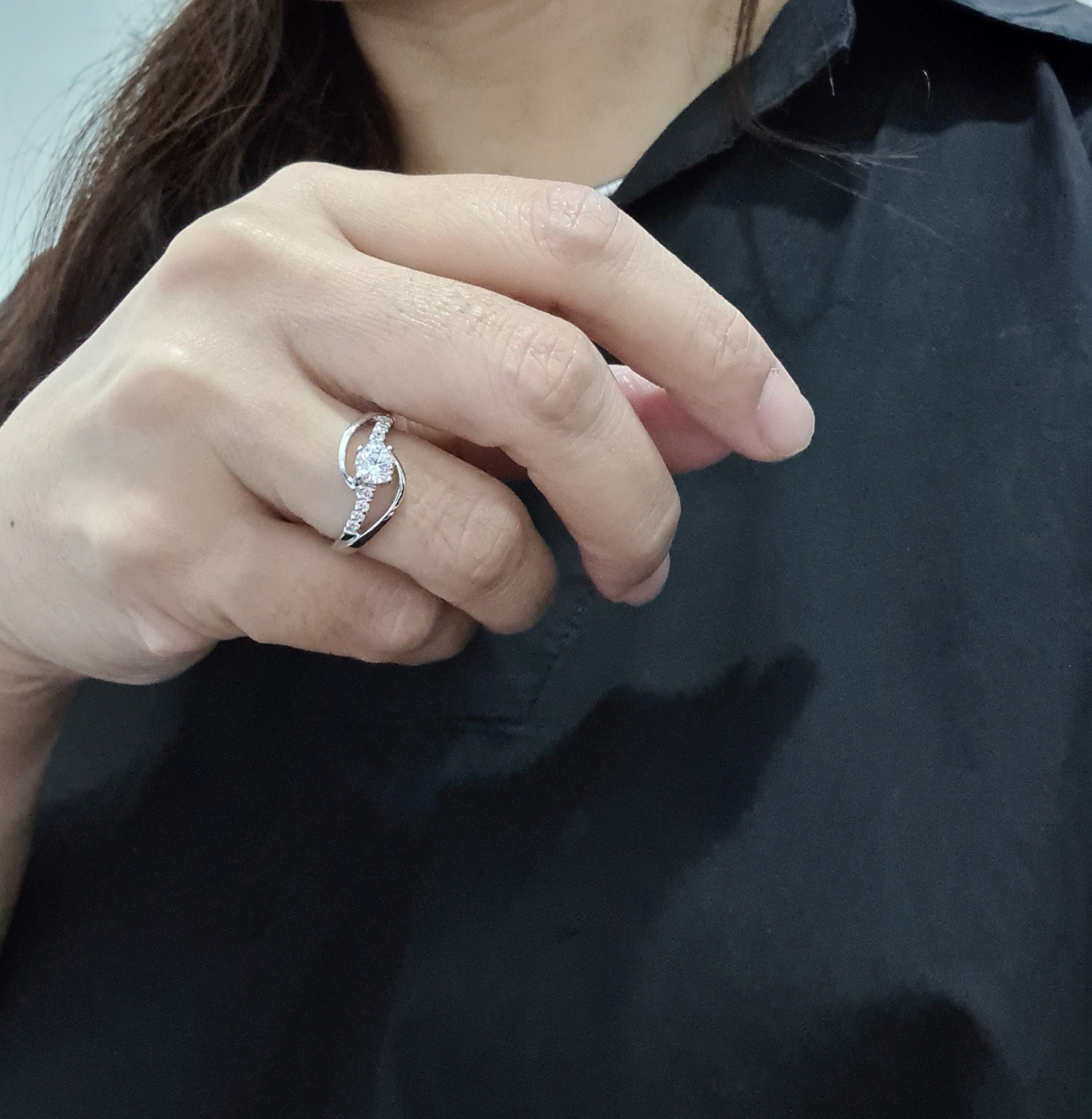White gold Simulated Diamond Engagement Ring