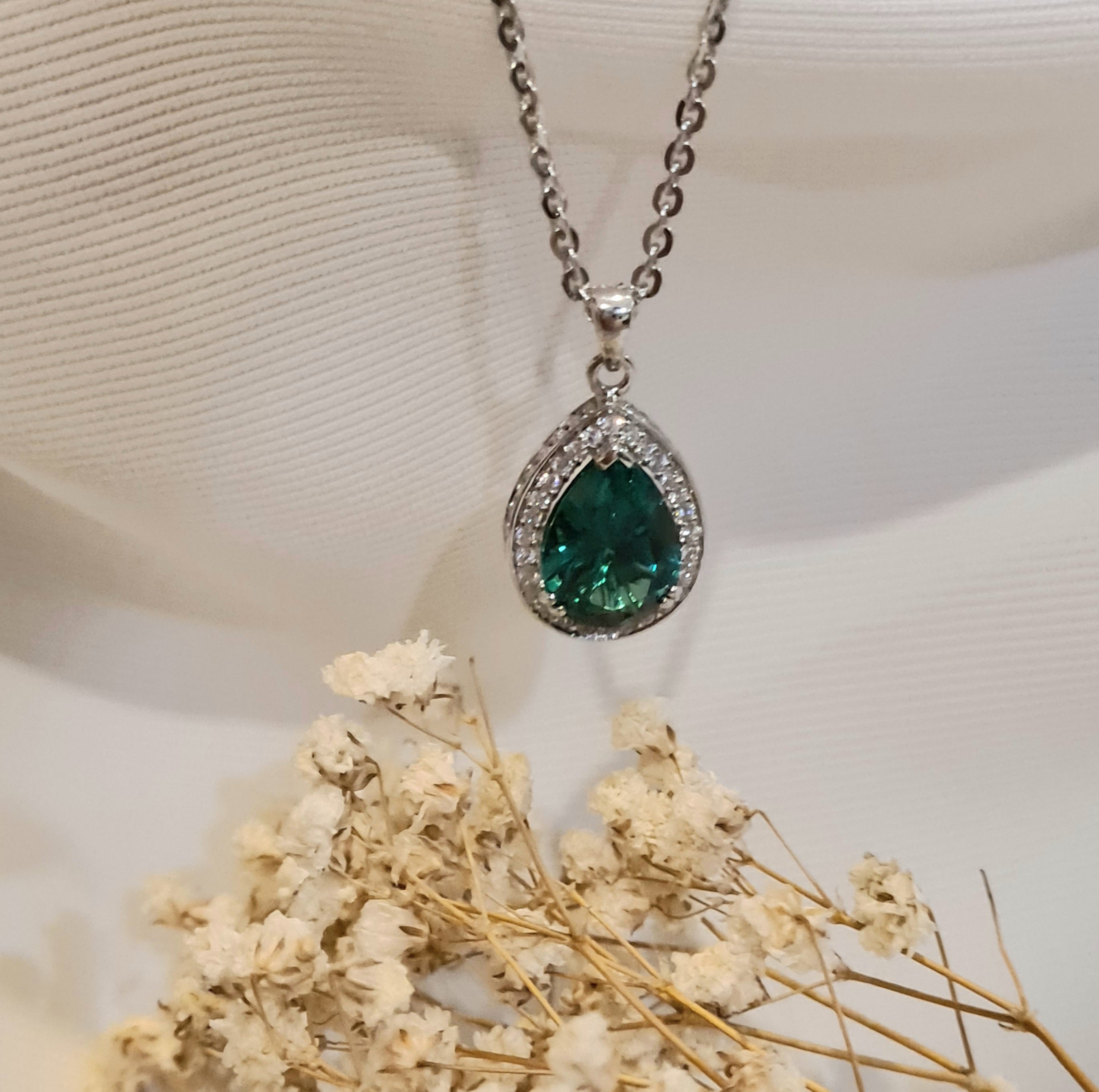 Elegant Emerald Diamond Simulants Pendant