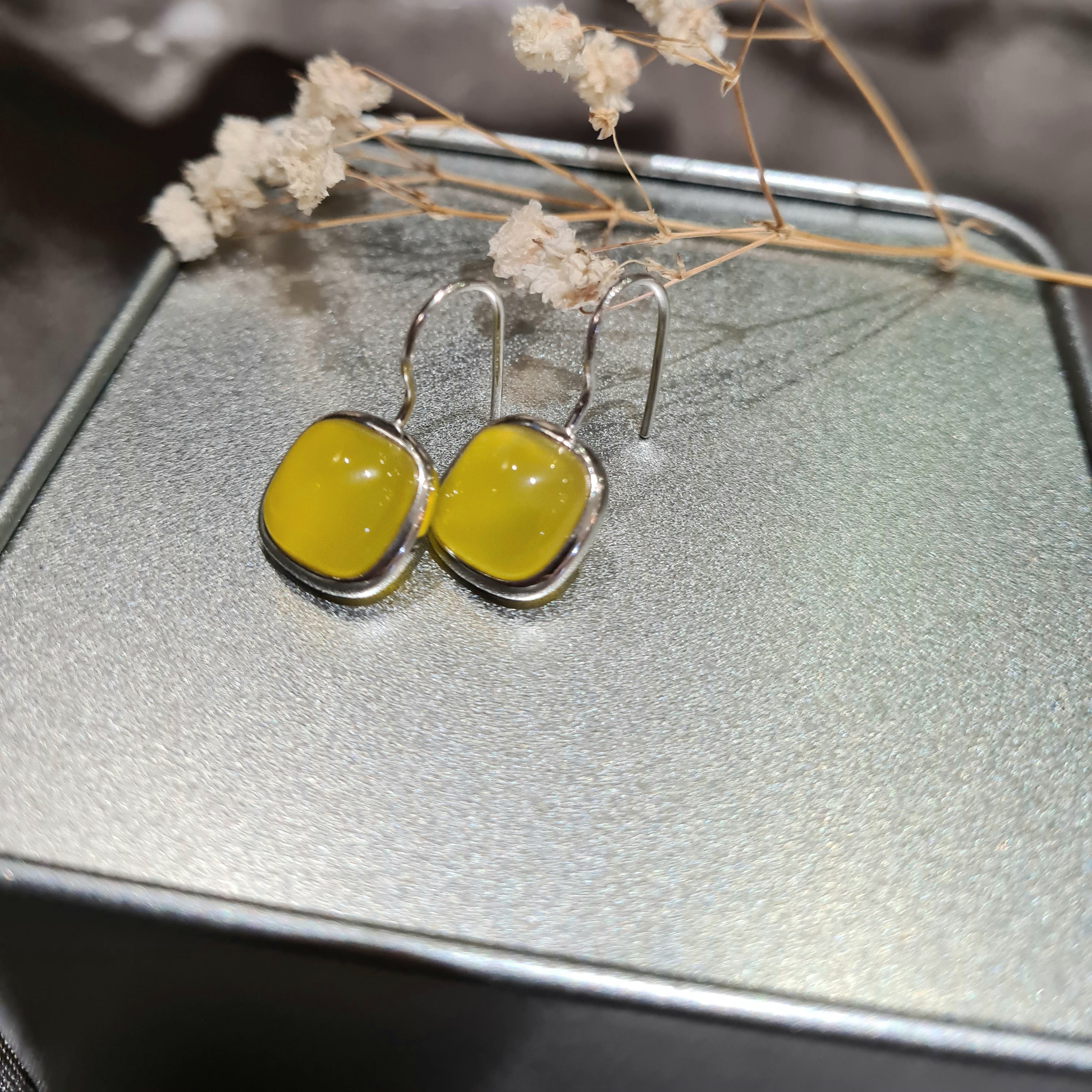 Yellow Agate Hoop Earring