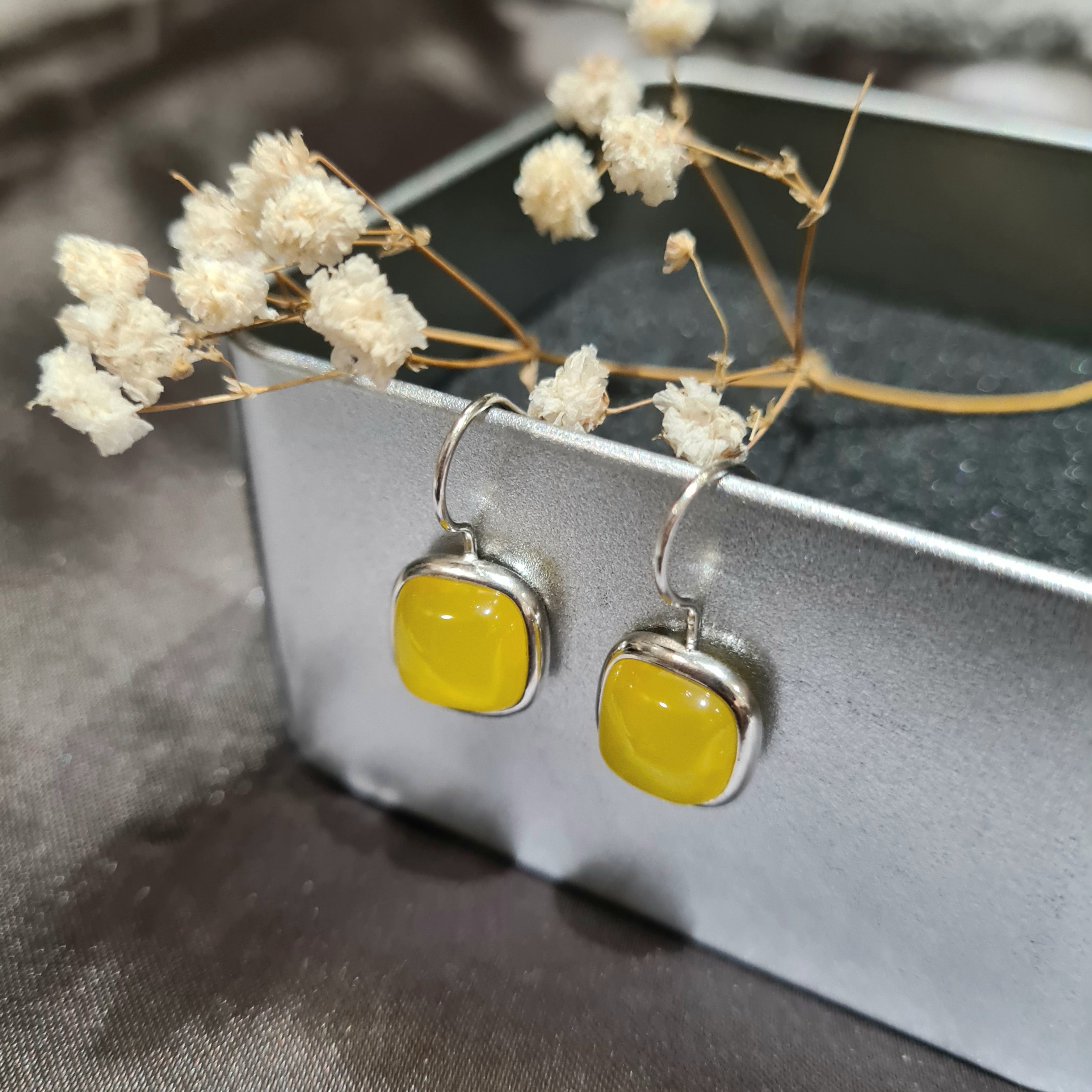 Yellow Agate Hoop Earring