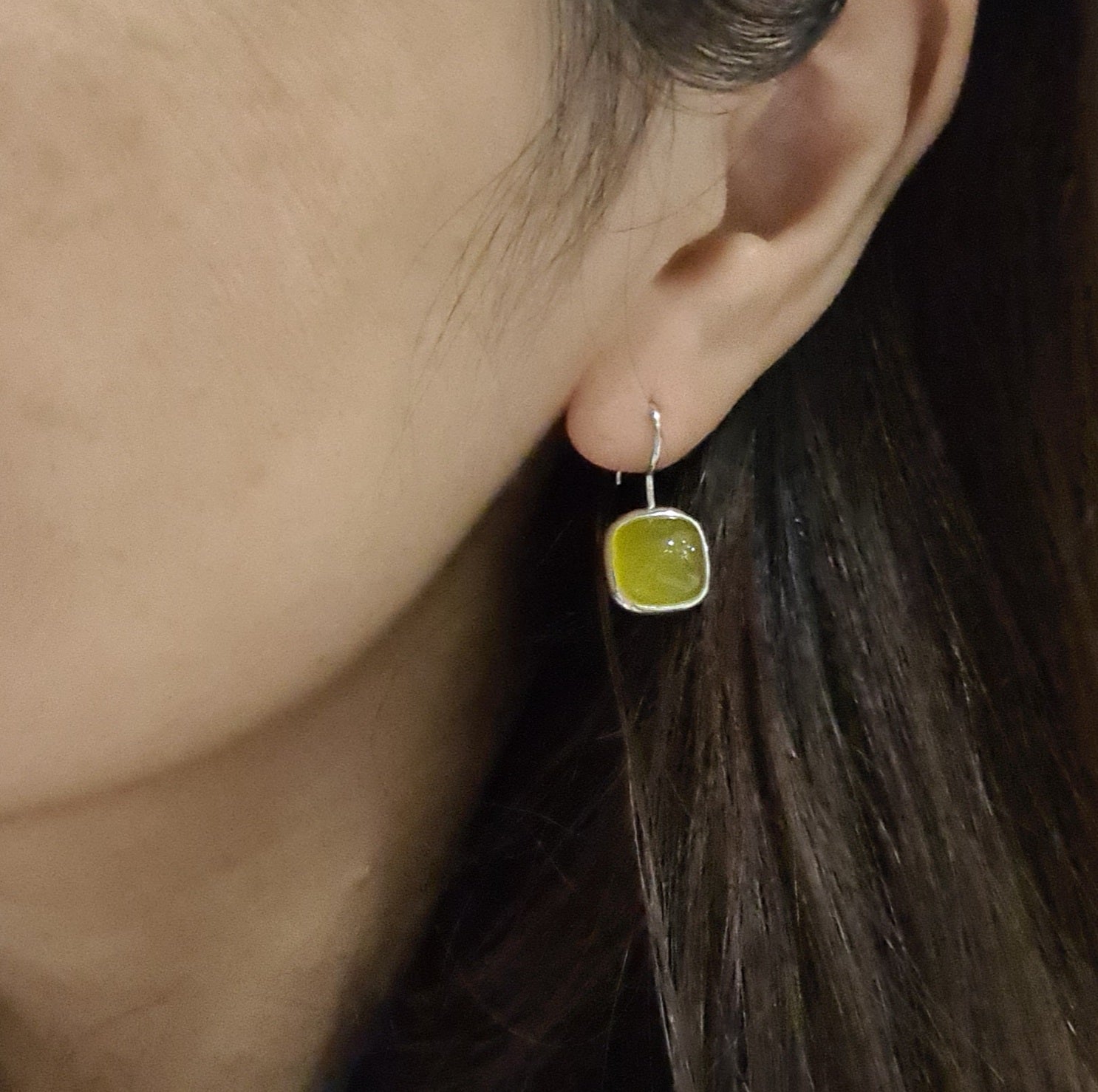 Yellow Agate Hoop Earring