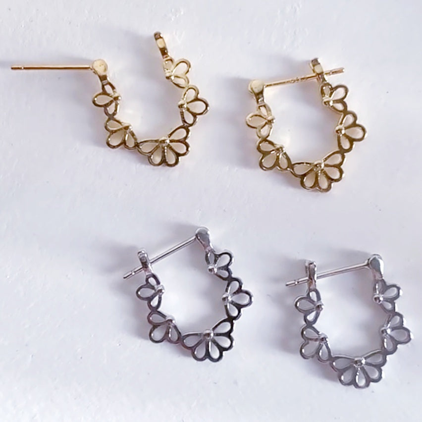 Sterling Silver 18k Gold plated Floral Hoop Earrings