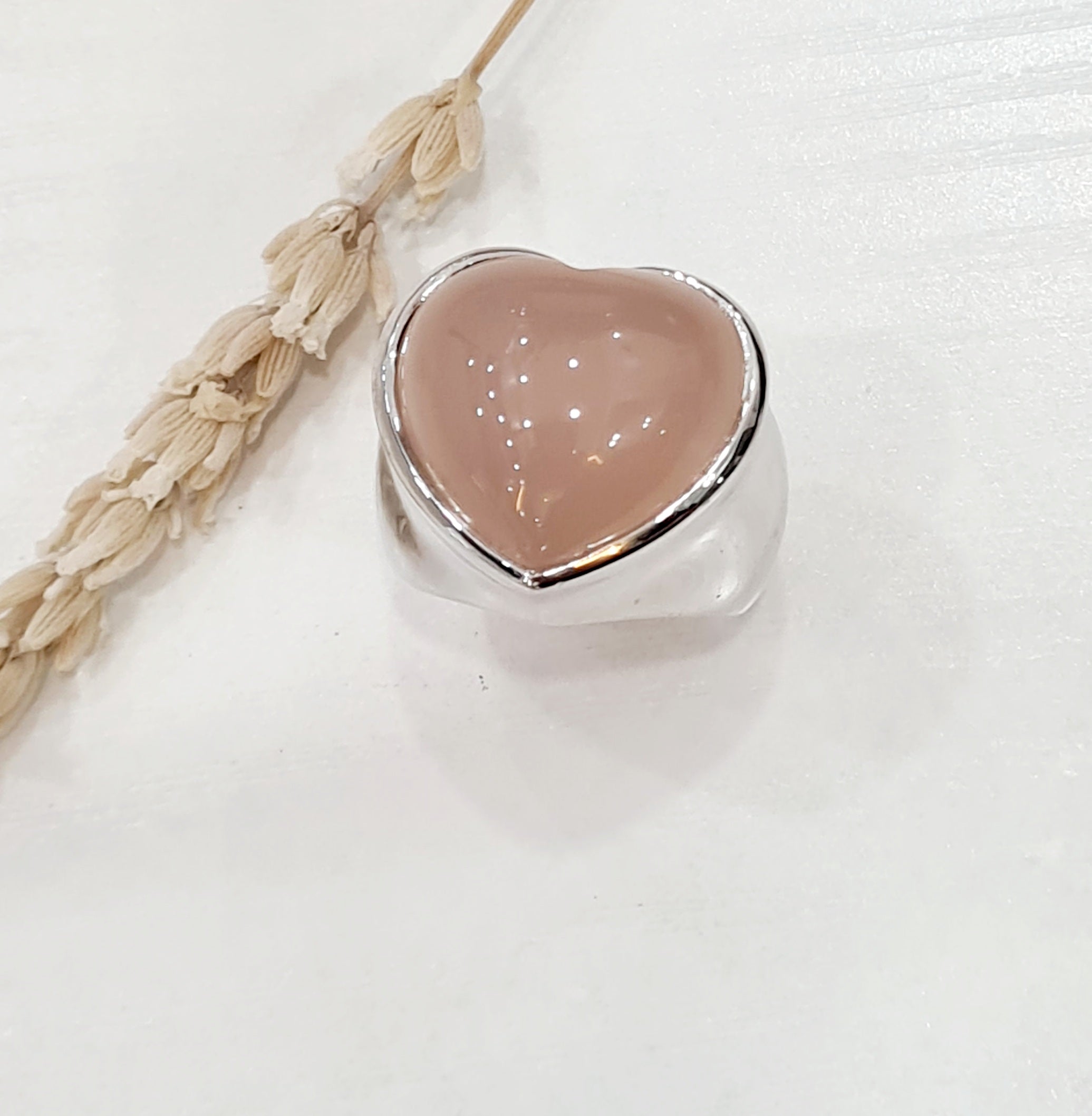 Pink Chalcedony Heart shape Ring