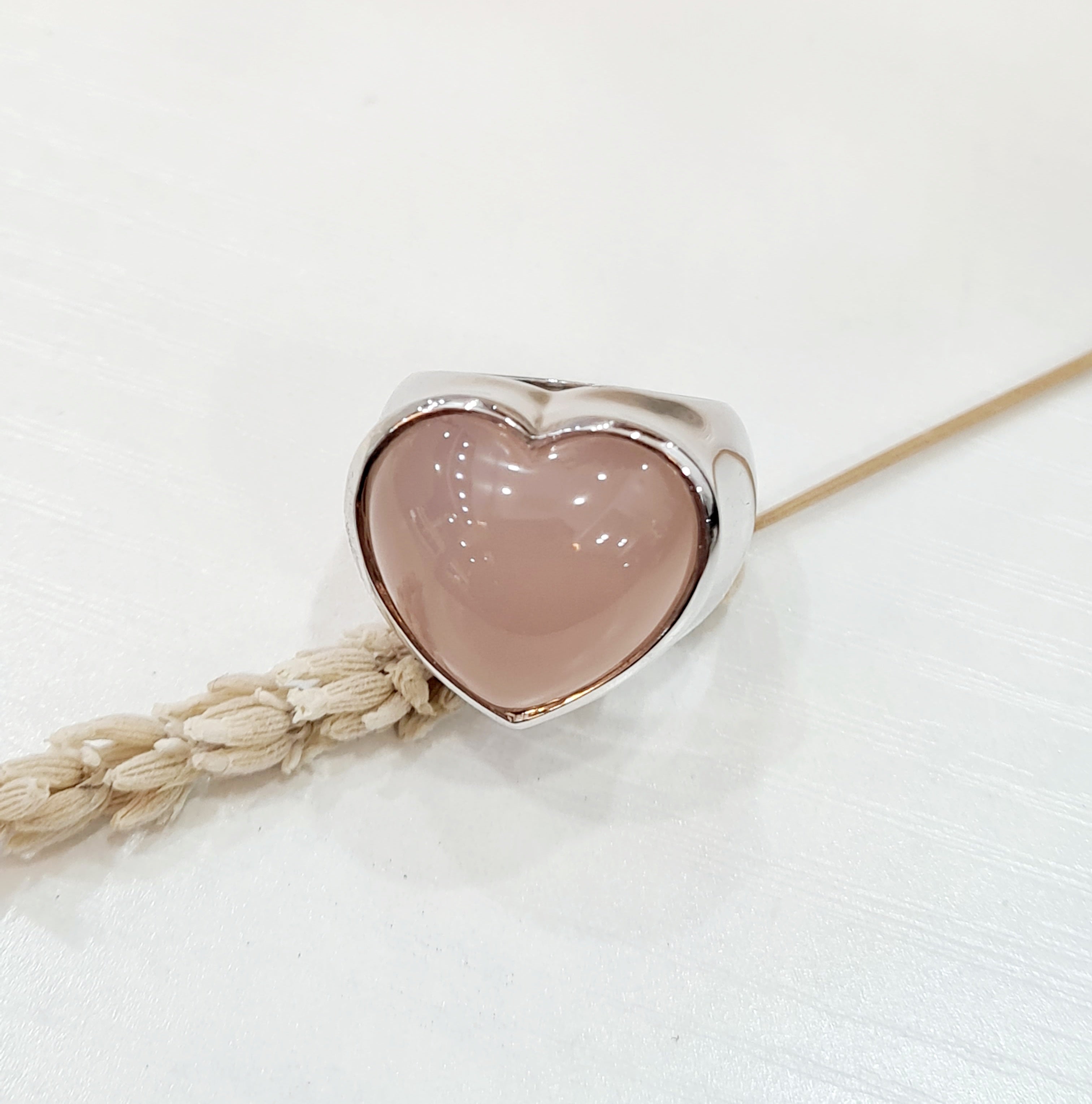 Pink Chalcedony Heart shape Ring