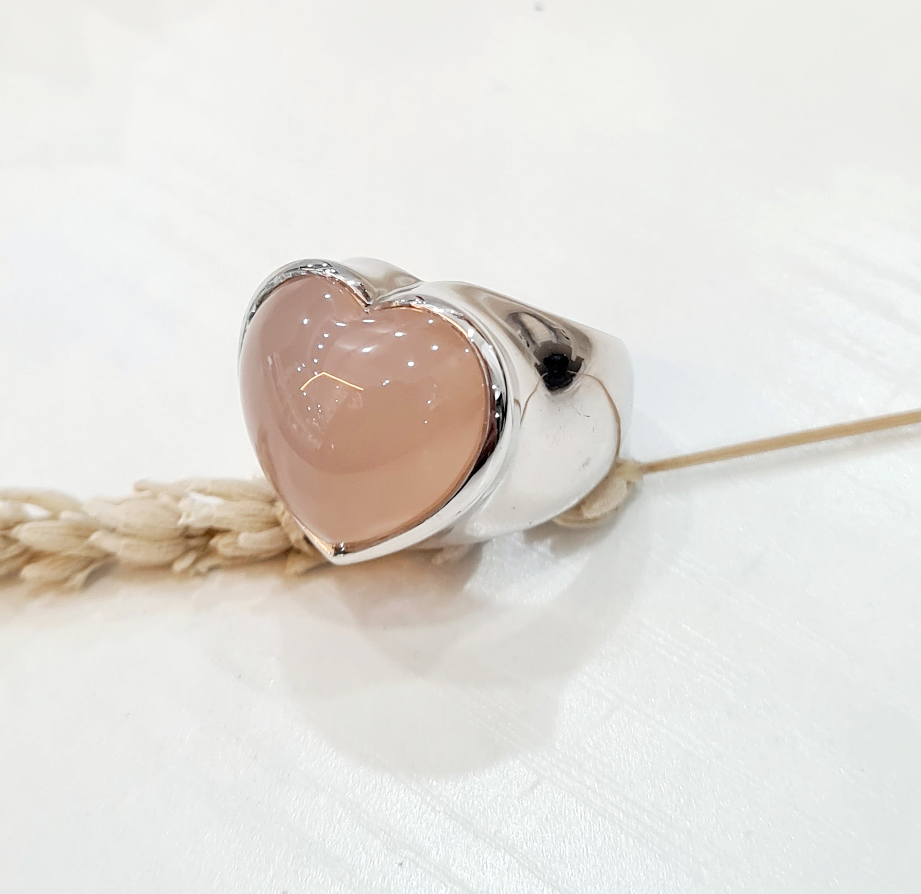 Pink Chalcedony Heart shape Ring