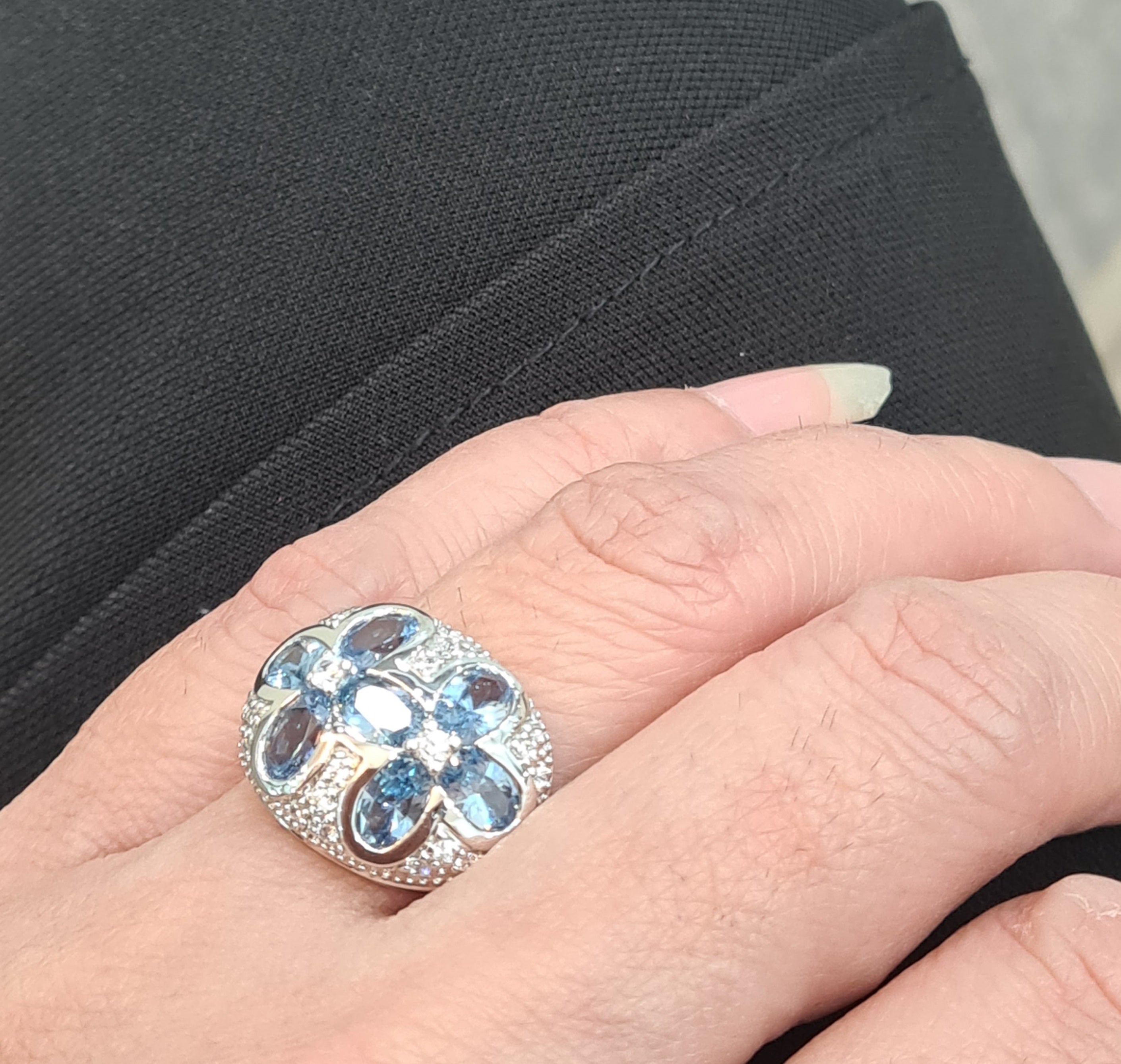 Floral Aquamarine Surround with Scintilli Ring