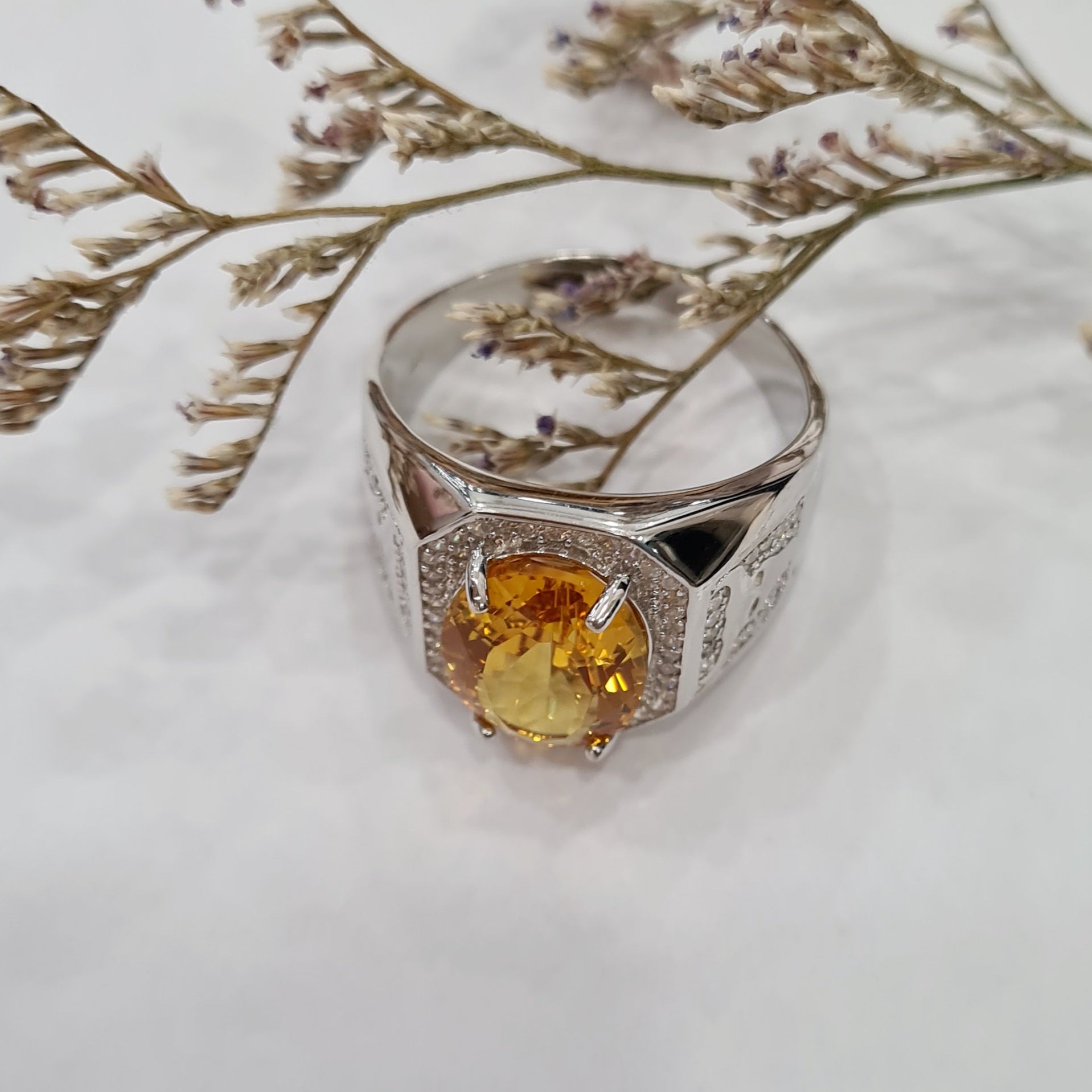 Halo Citrine Statement Ring