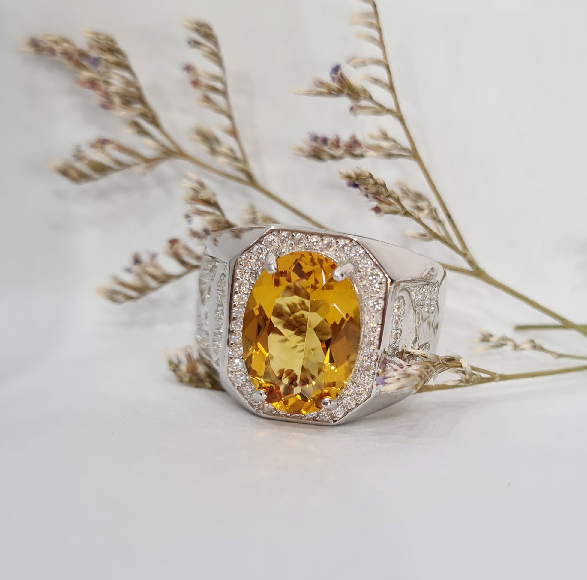 Halo Citrine Statement Ring