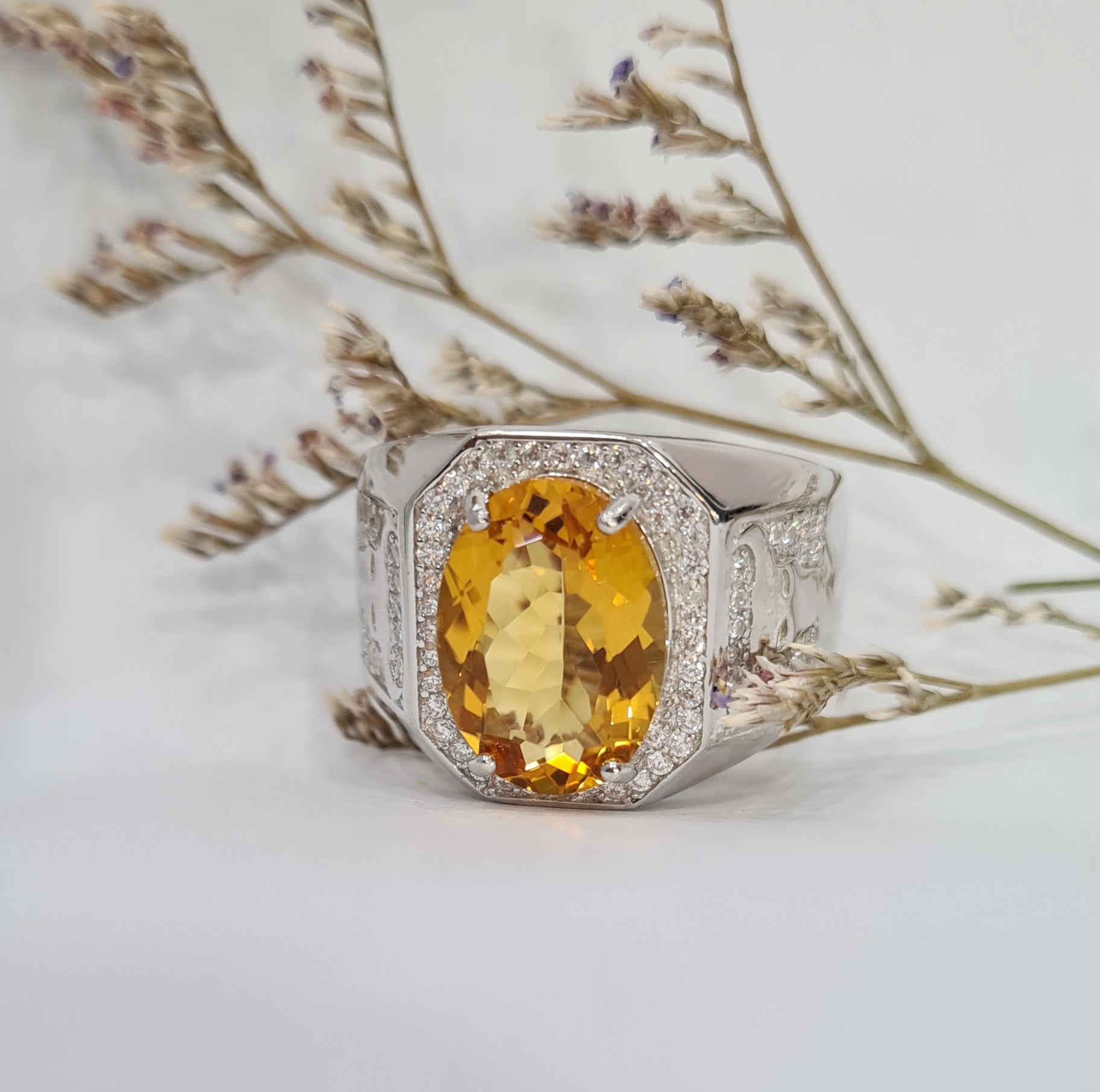 Halo Citrine Statement Ring