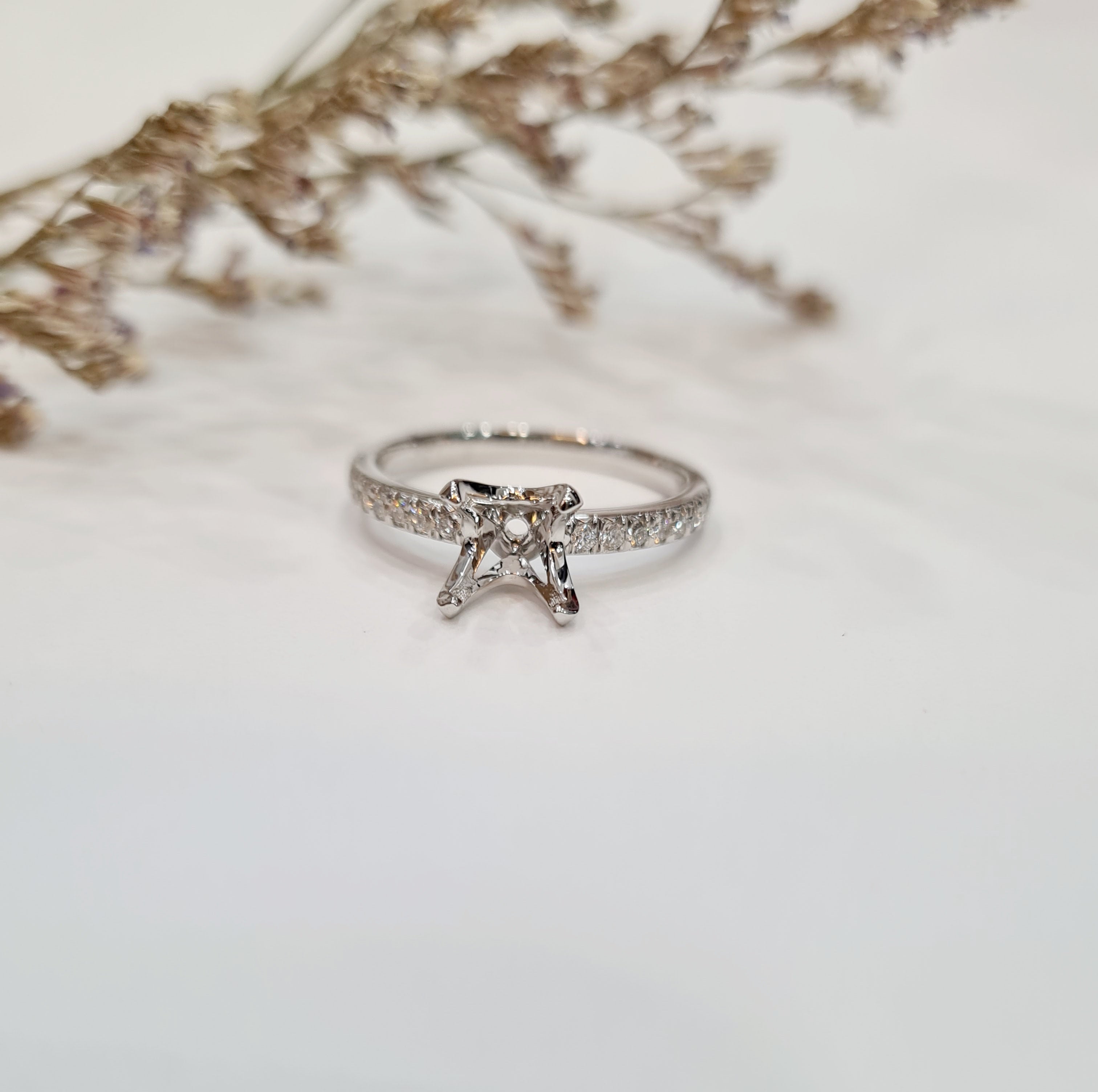Micro Pave Four Prongs Engagement Ring Setting
