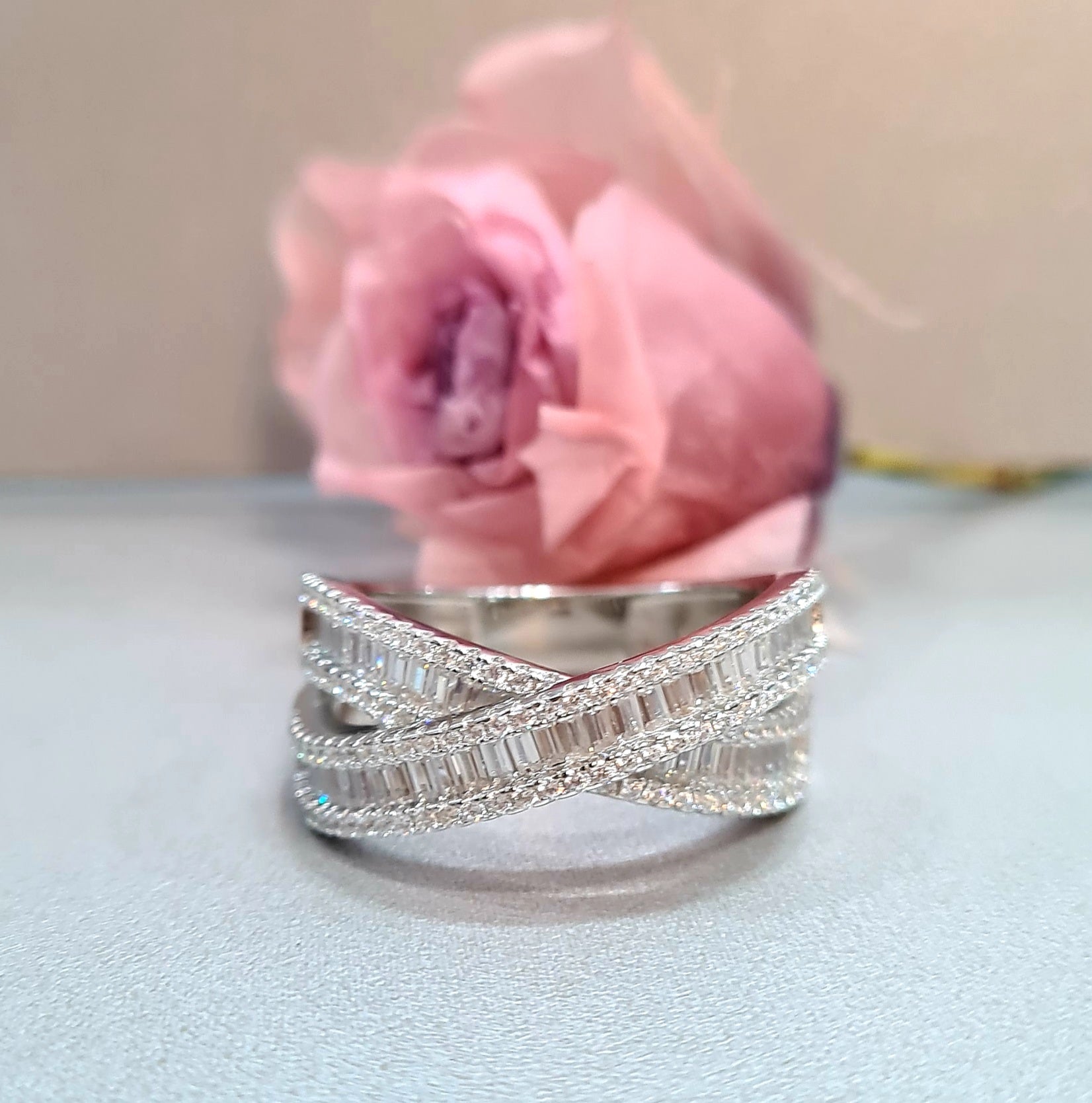 Stunning Baguette Criss Cross Ring