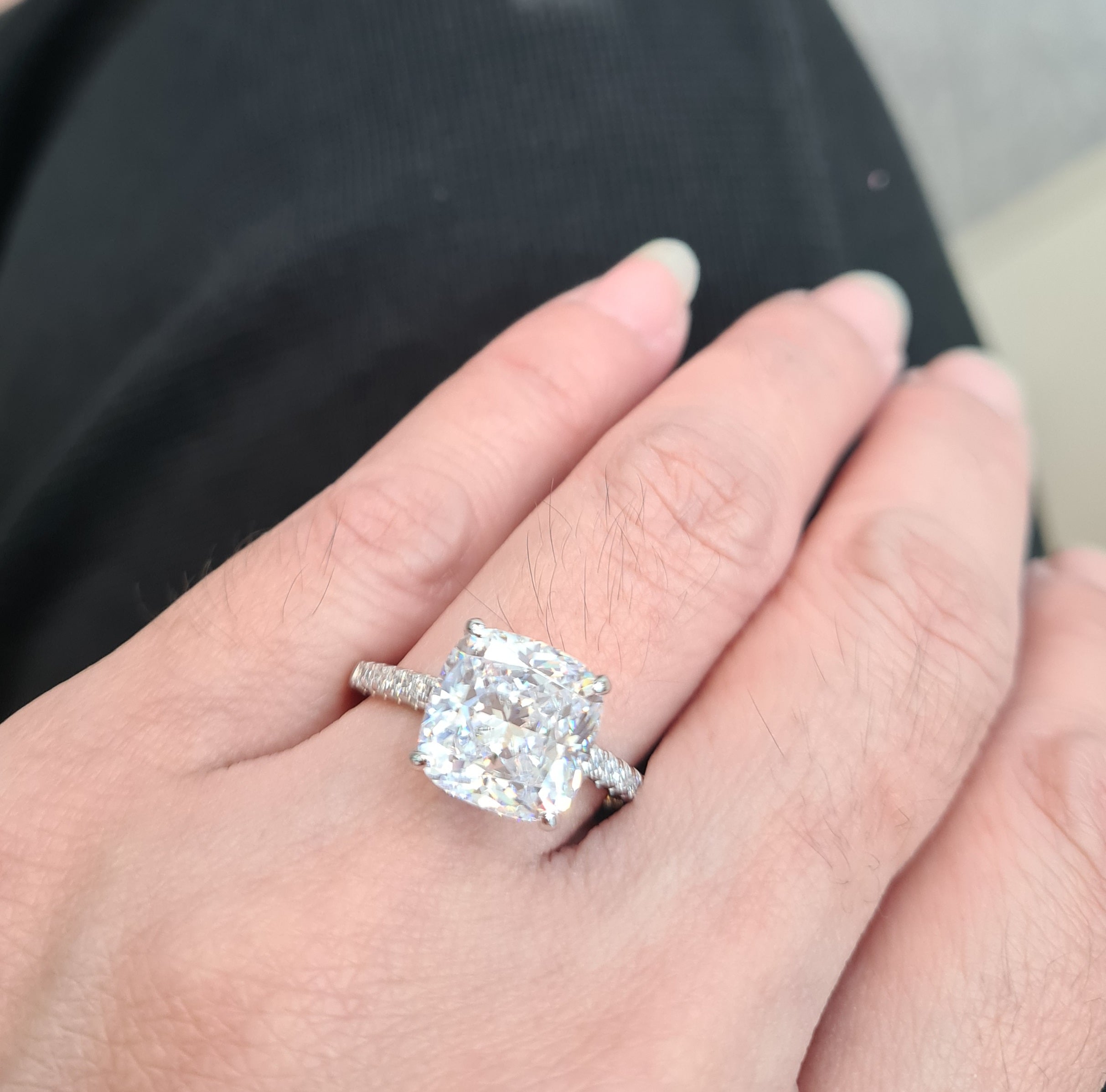 Pave Diamond Simulants Cushion Engagement Ring