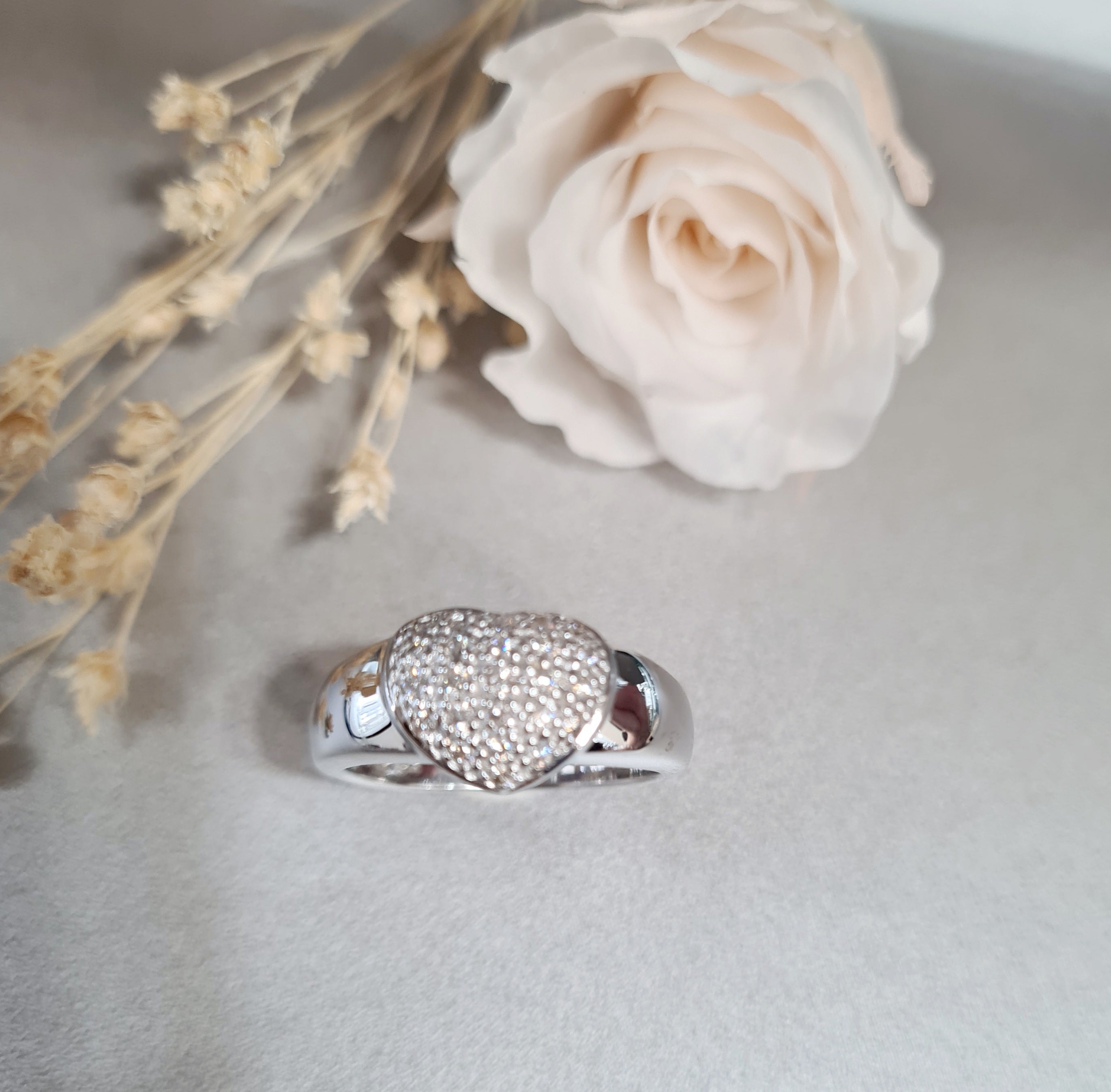 Pave Heart shape Diamond Ring