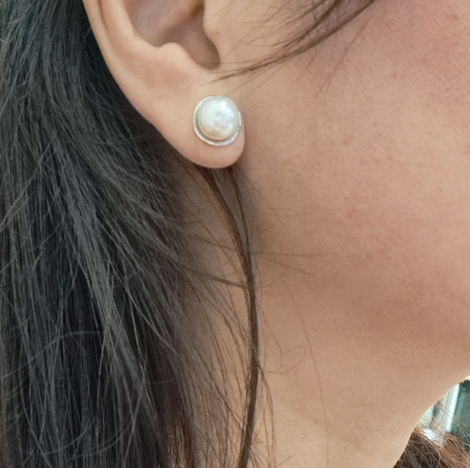 Modern Bezel Pearl Earrings