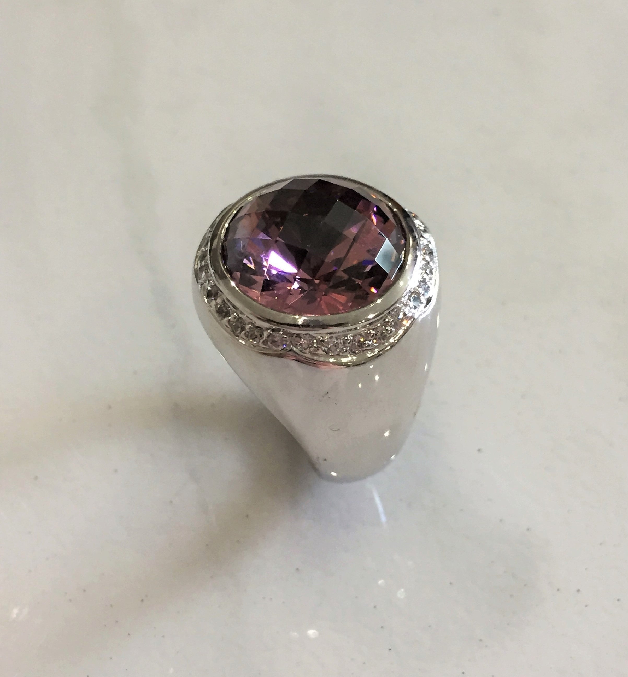 Faceted Round Rose Pink Tourmaline Ring