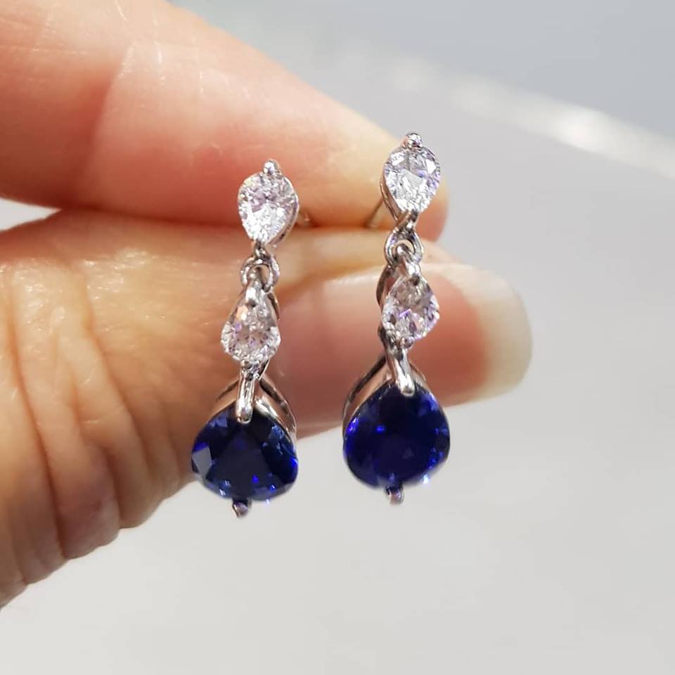 Trilogy Sapphire Dangling Earrings