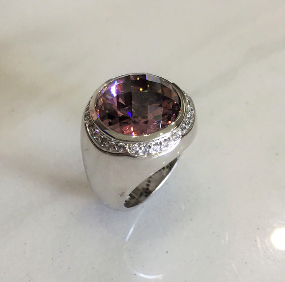 Faceted Round  Rose Pink Tourmaline Ring