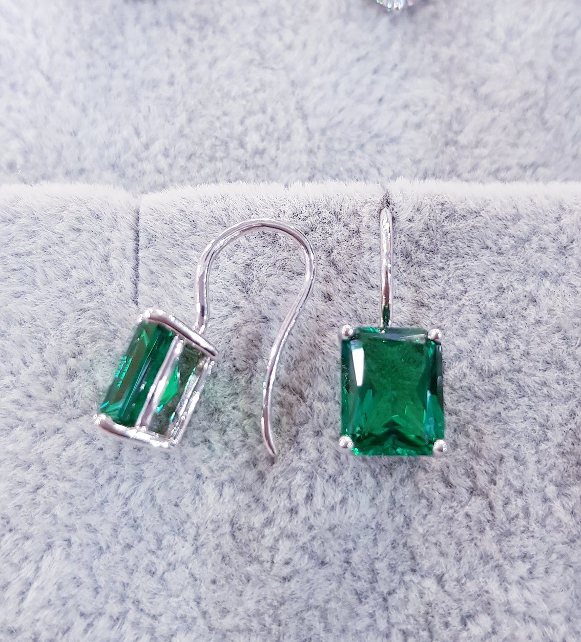 Emerald Diamond Simulants Hoop Earrings