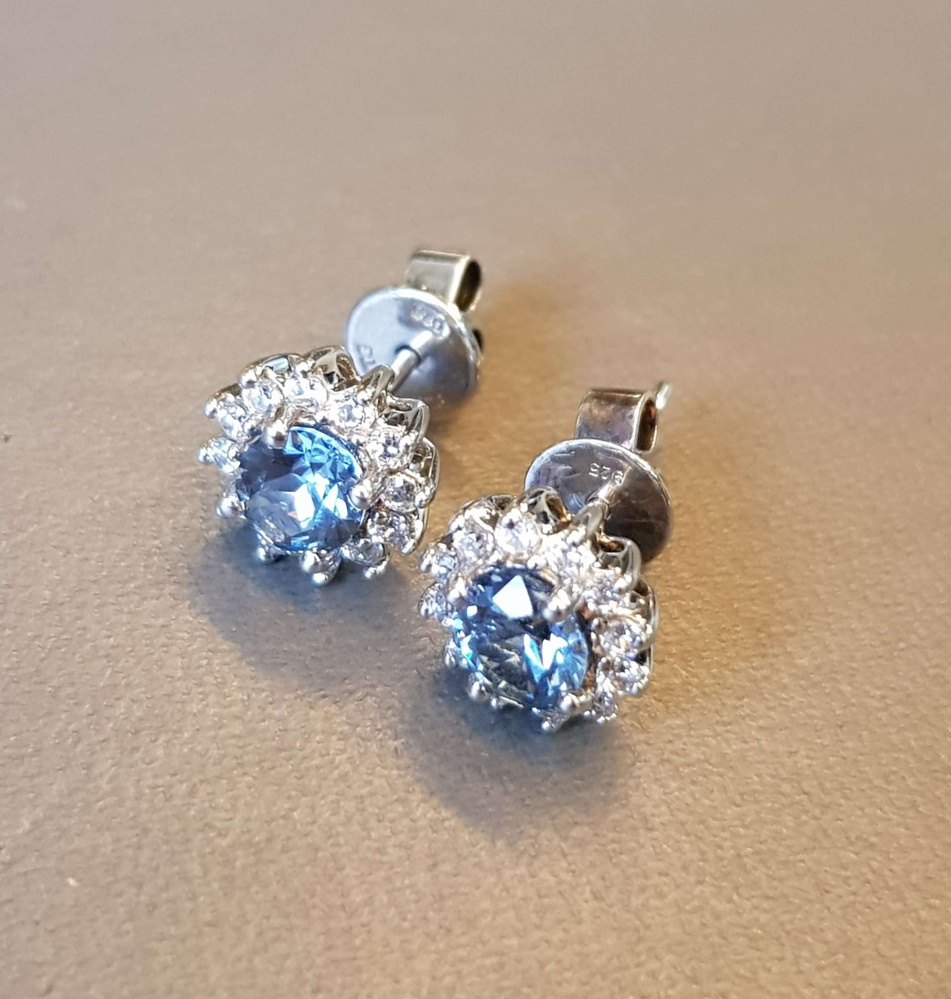 Cool Blue Cluster Diamond Simulants Oval Earring