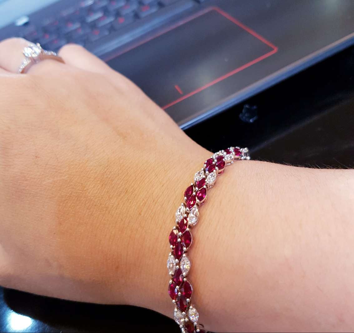 Sophisticate Marquise Ruby with Simulated Diamond Bracelet