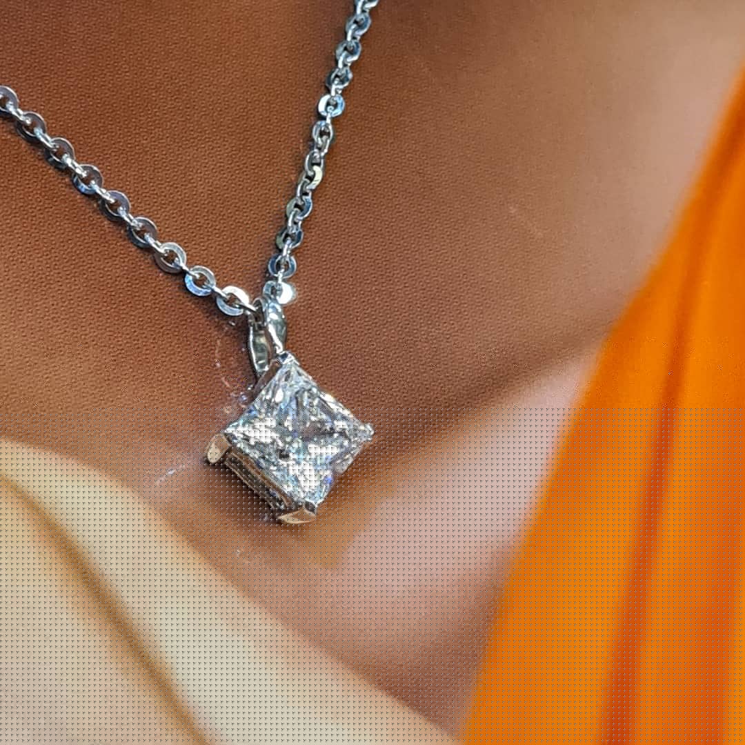 Square-Cut Simulated Diamond Pendant