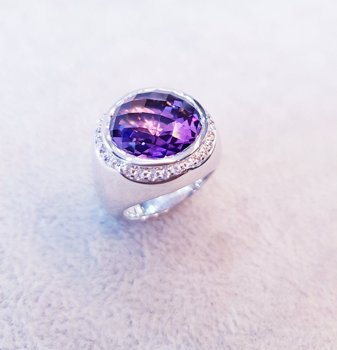 Faceted Round Amethyst Ring