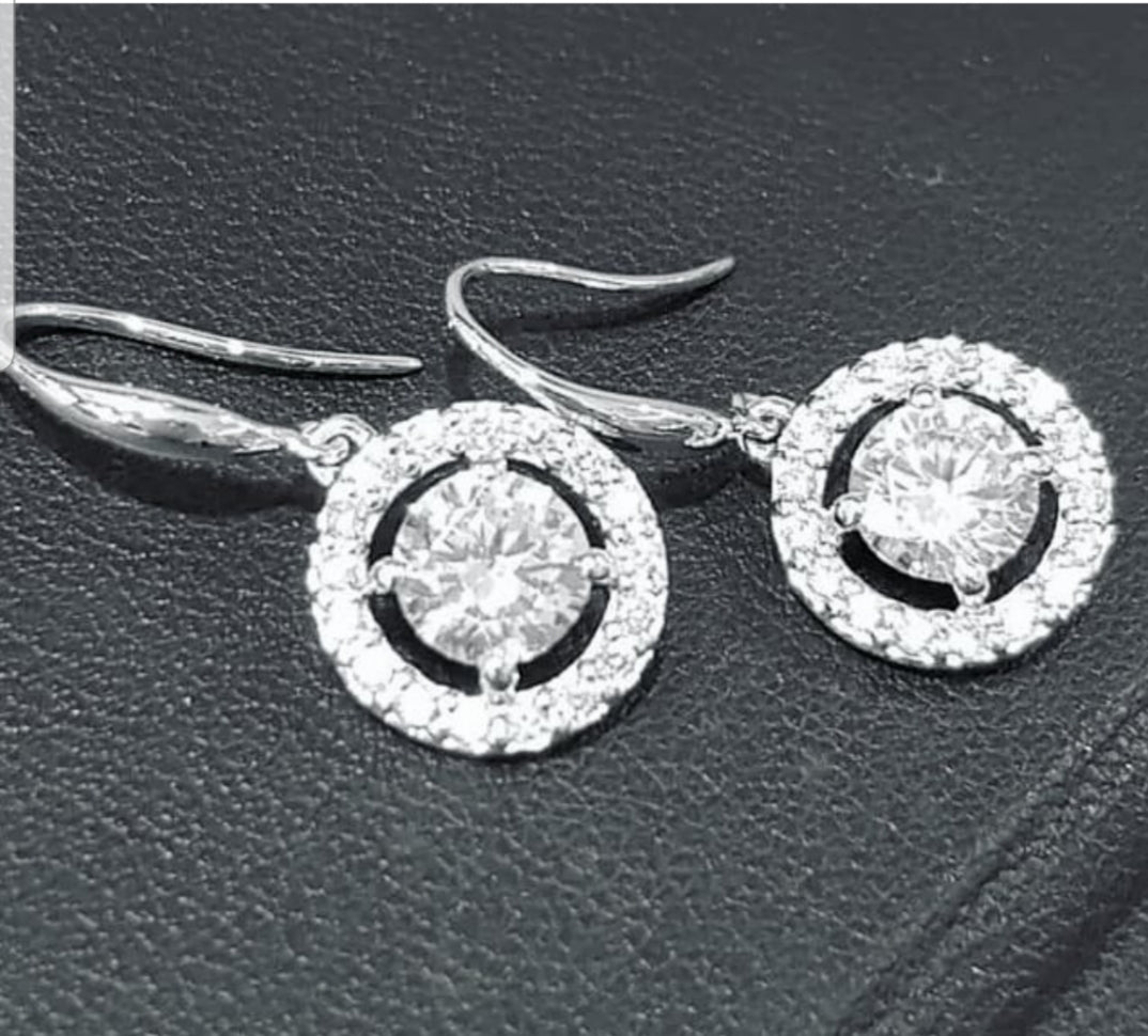 Halo Simulated Diamond Dangling Earrings