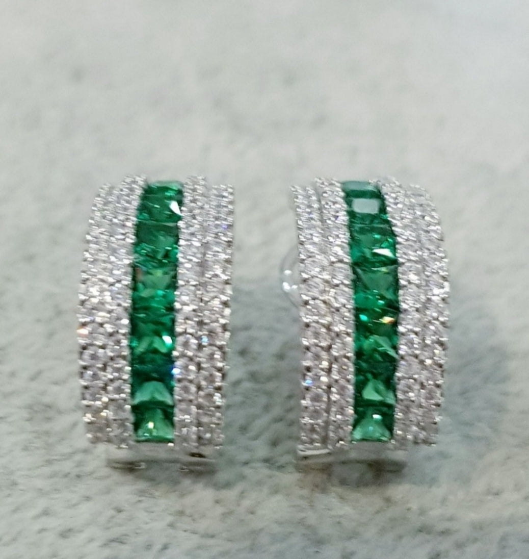 Elegant Emerald Diamond Simulants Earrings