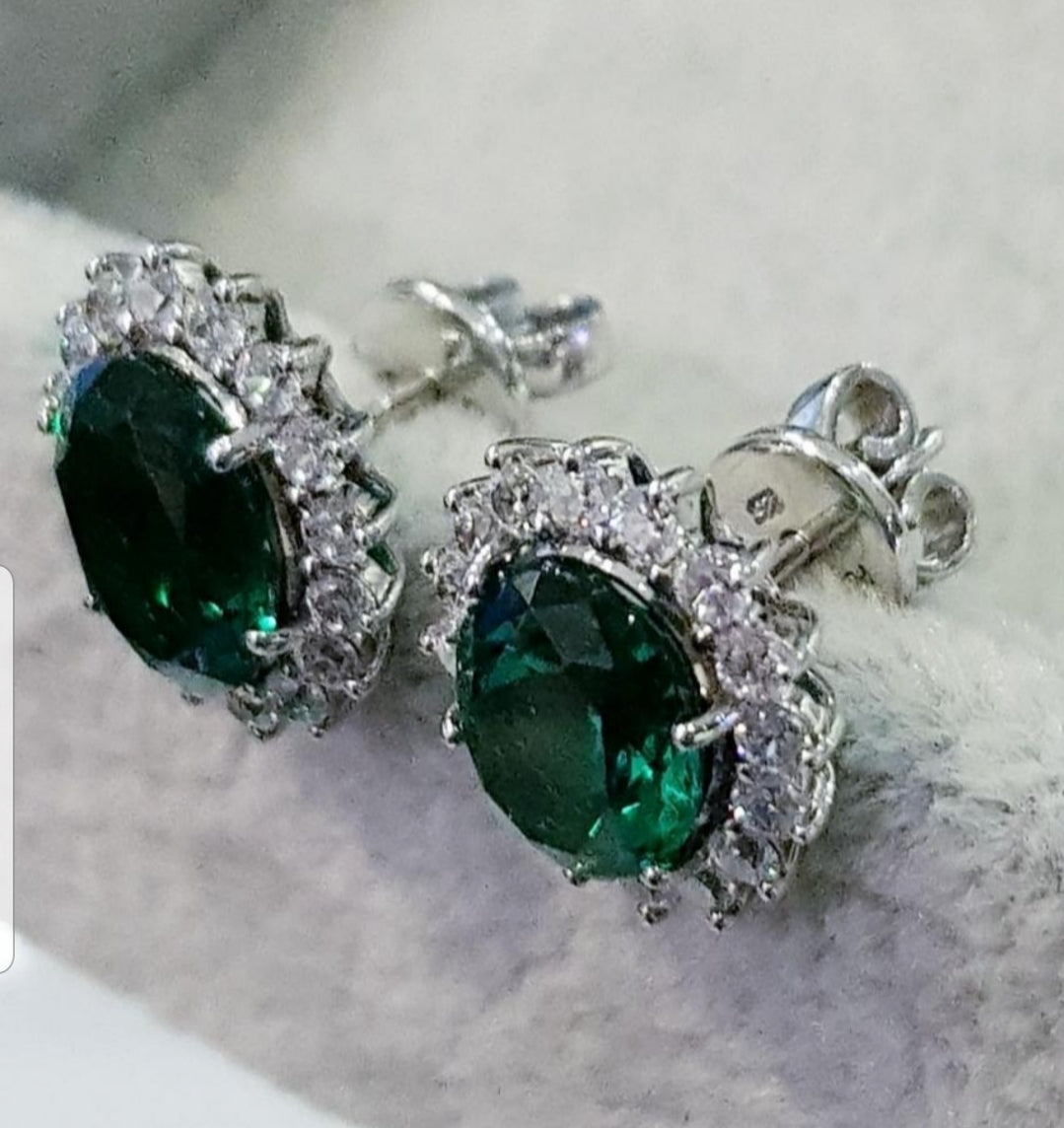 Cluster Emerald Diamond Simulants Earrings