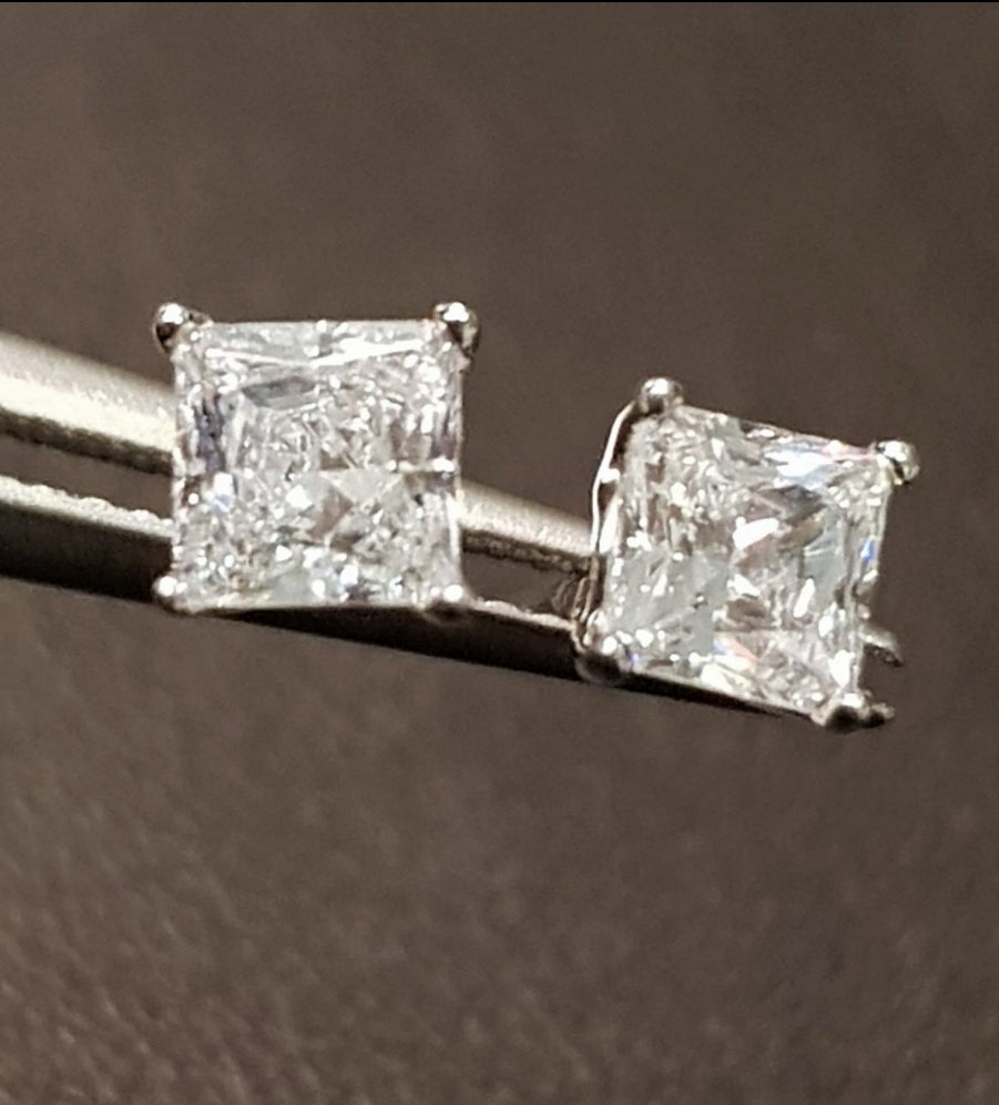 40 carat Diamond Simulants Princess cut Solitaire Earrings