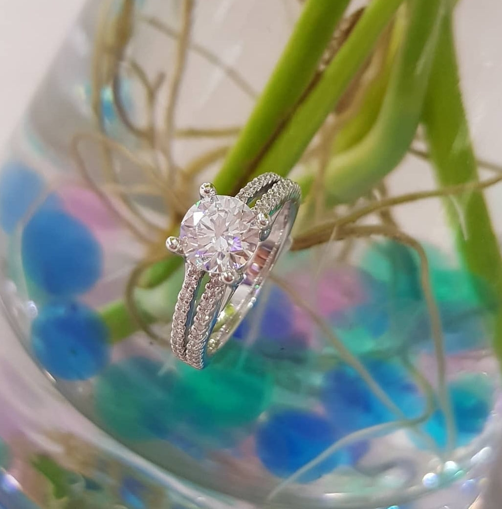 Micro Pave Diamond Simulants Engagement Ring