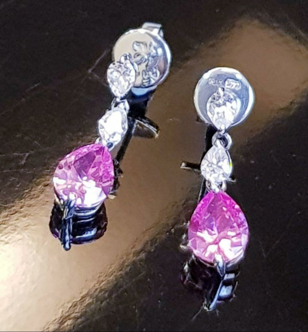 Pink Sapphire Diamond Simulants Dangling Earring