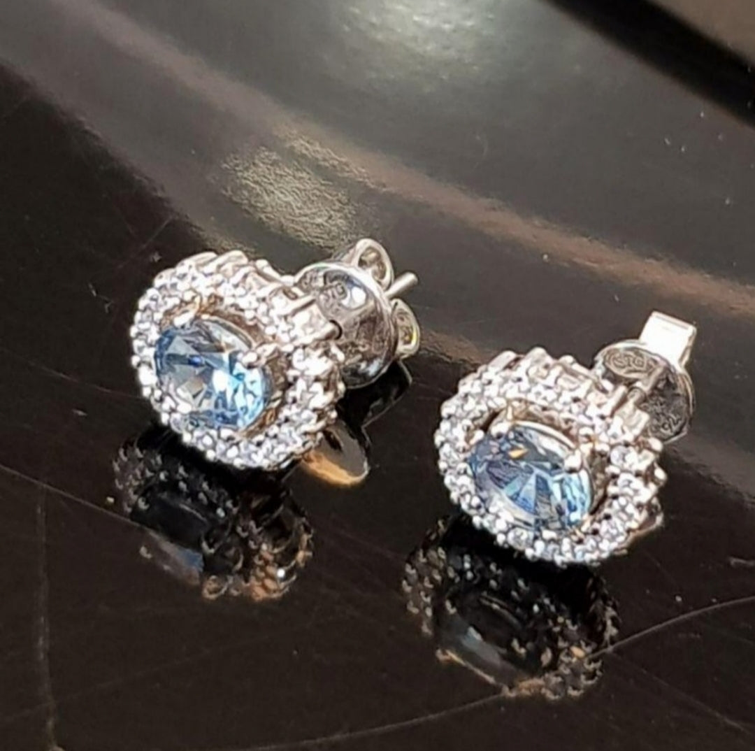 Halo Aquamarine Oval Earring