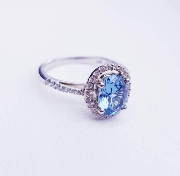 Halo Aquamarine Ring