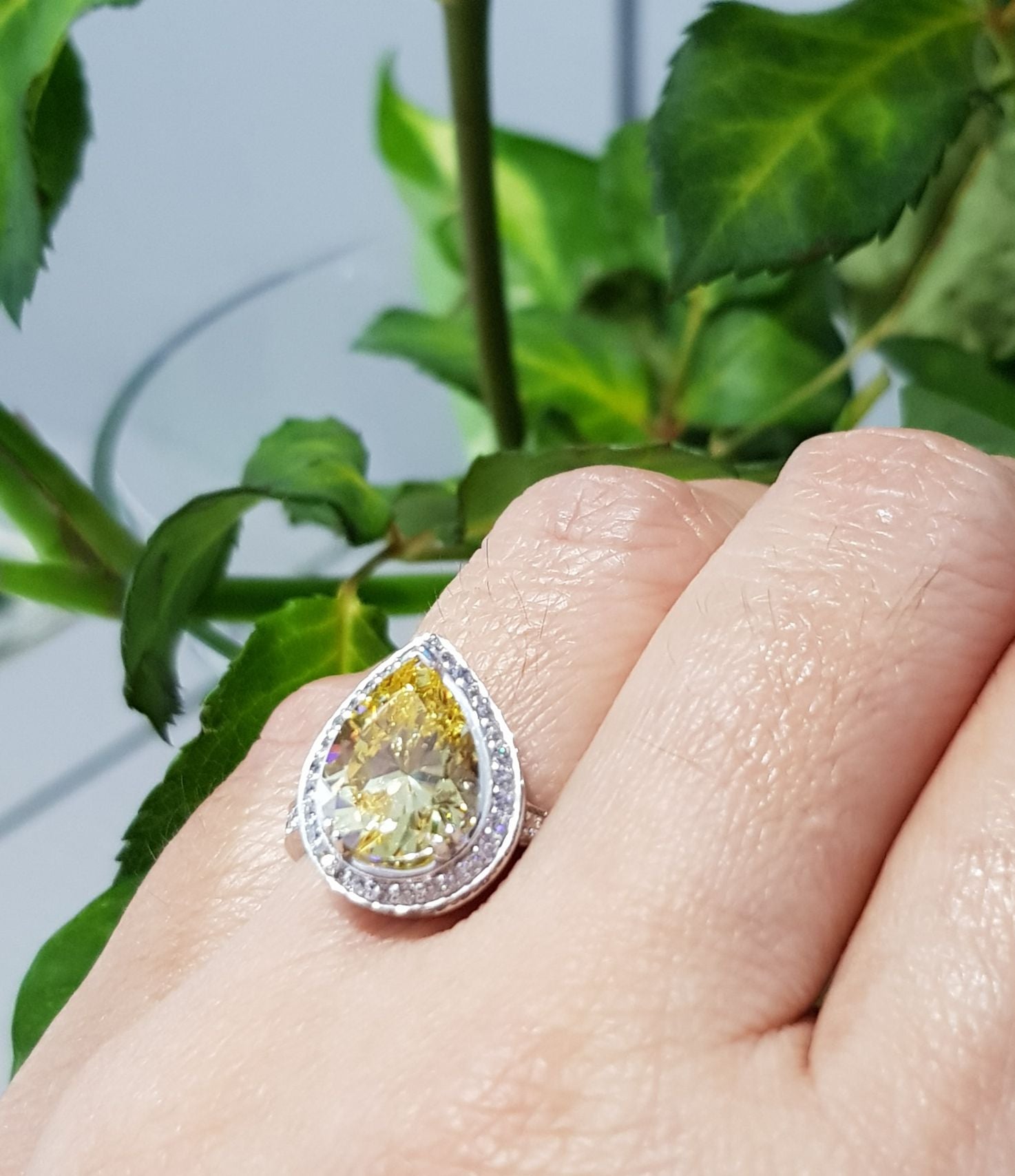 Stunning Halo Simulated Canary Ring